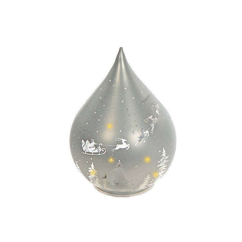 Led Teardrop Glass Stand (Santa On A Sleigh) (Silver) - Set of 2
