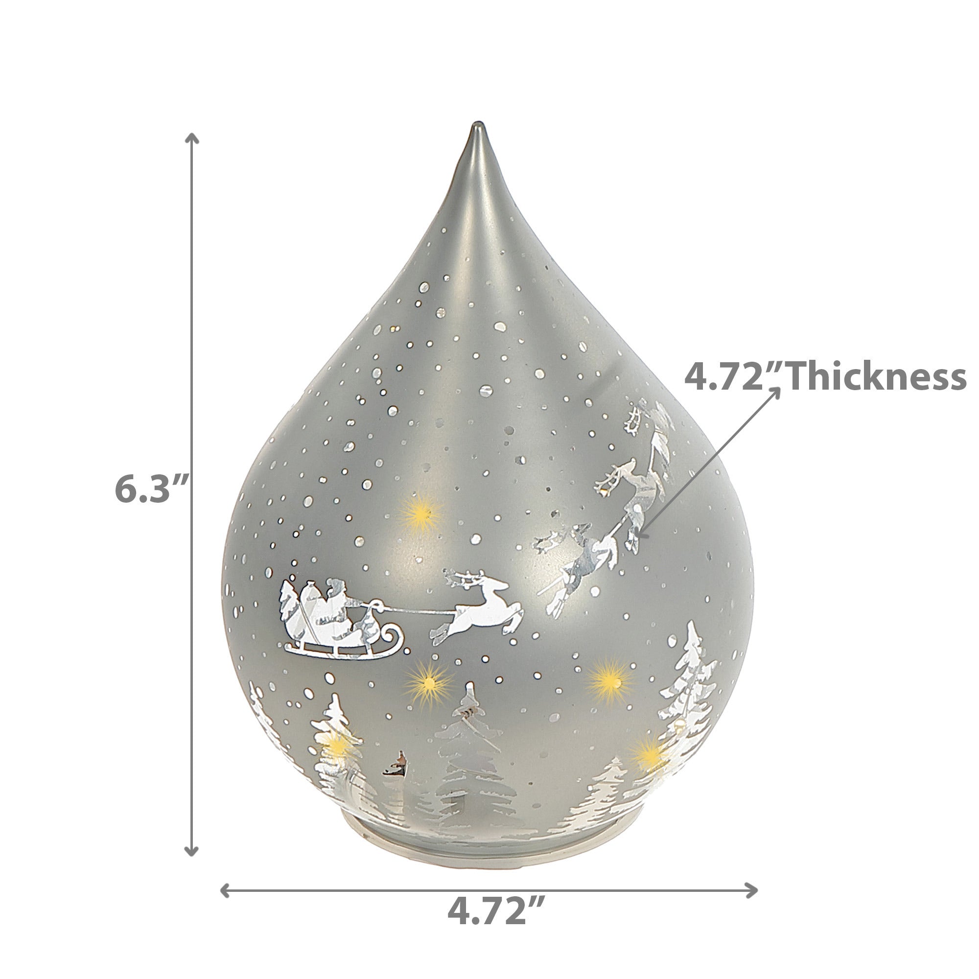 LED Teardrop Glass Stand Santa on Sleigh Silver Set of 2 – Christmas Table Decor, Holiday Centerpiece, Festive Winter Display