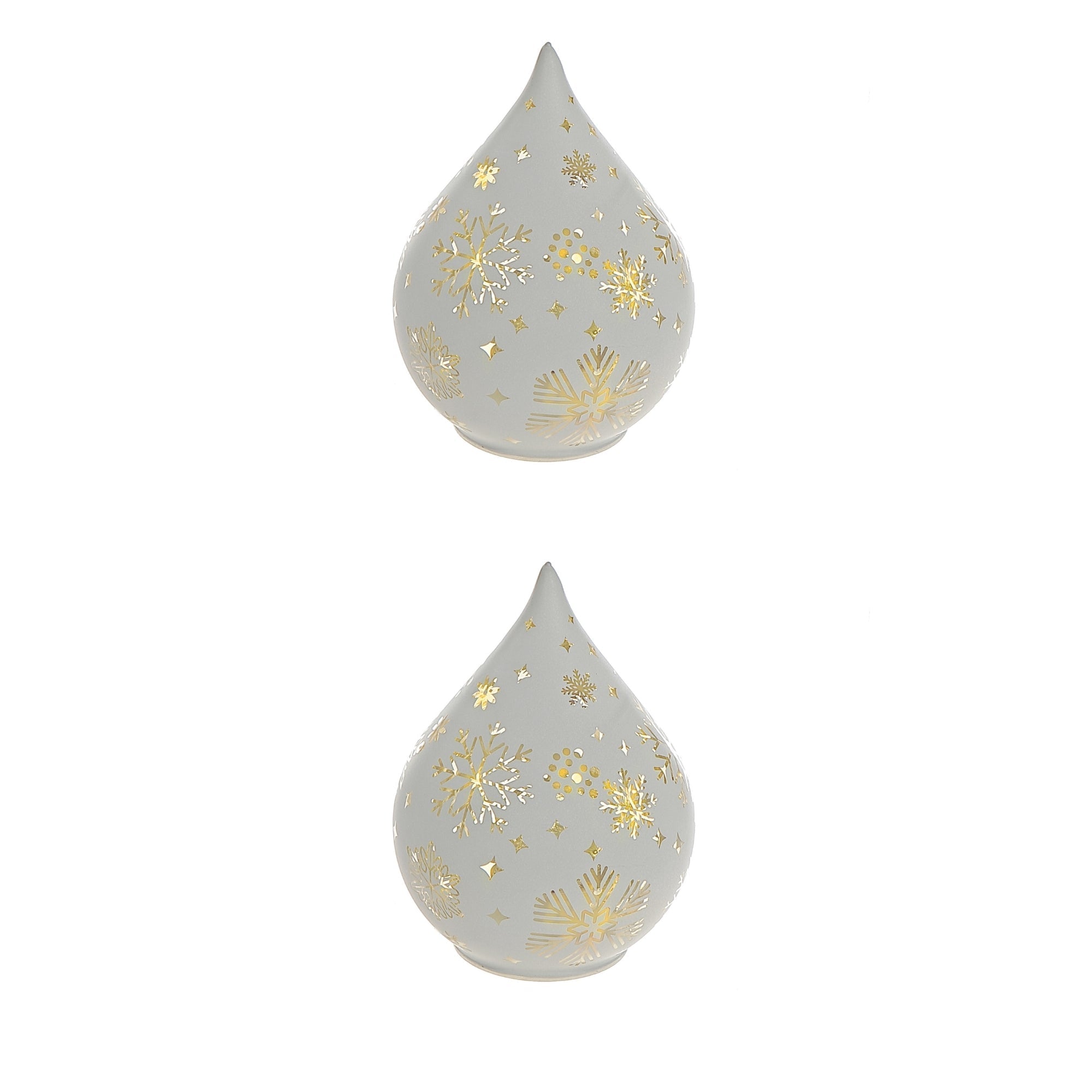 LED Teardrop Glass Stand Santa on Sleigh White Set of 2 – Christmas Table Decor, Holiday Centerpiece, Festive Winter Display