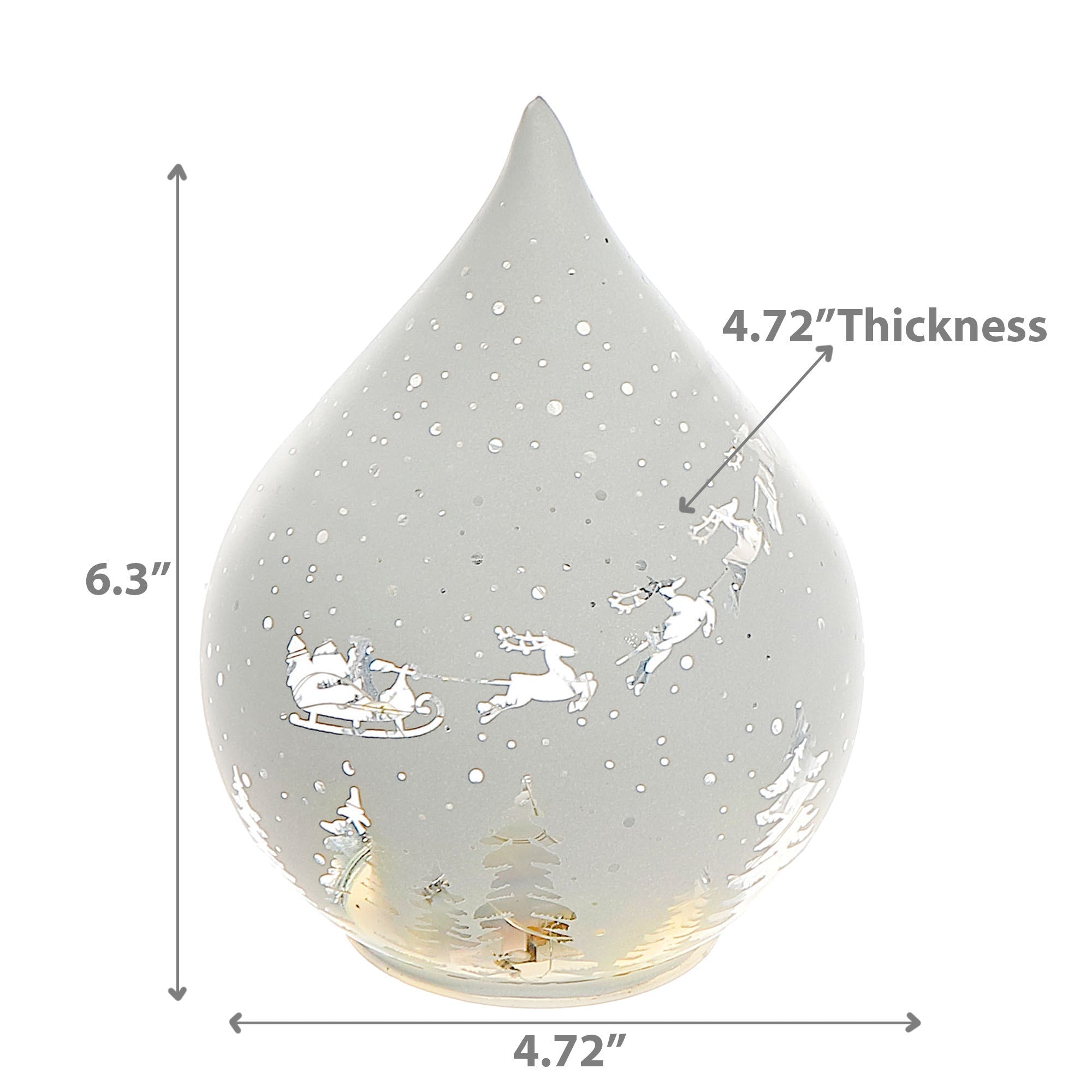 LED Teardrop Glass Stand Santa on Sleigh White Set of 2 – Christmas Table Decor, Holiday Centerpiece, Festive Winter Display