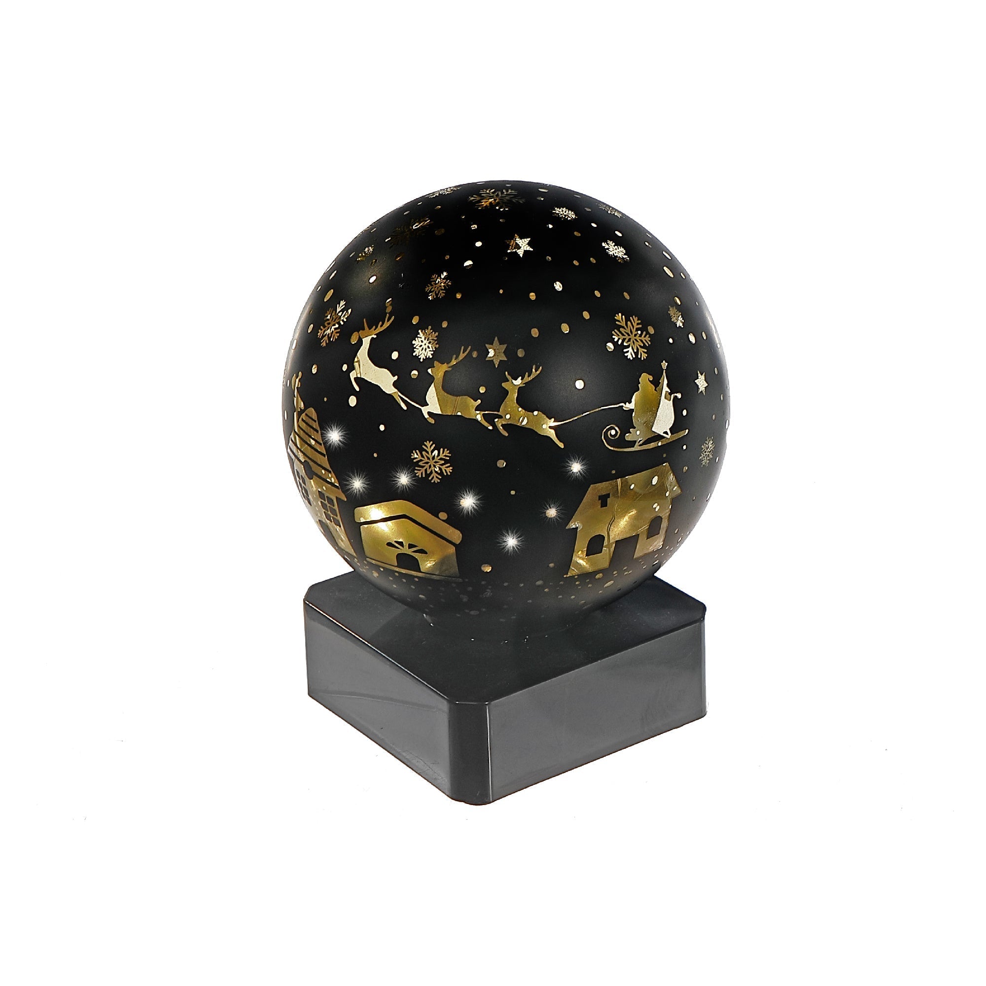 LED Rounded Glass Stand Santa on Sleigh Black Set of 2 – Christmas Table Decor, Holiday Centerpiece, Festive Winter Display