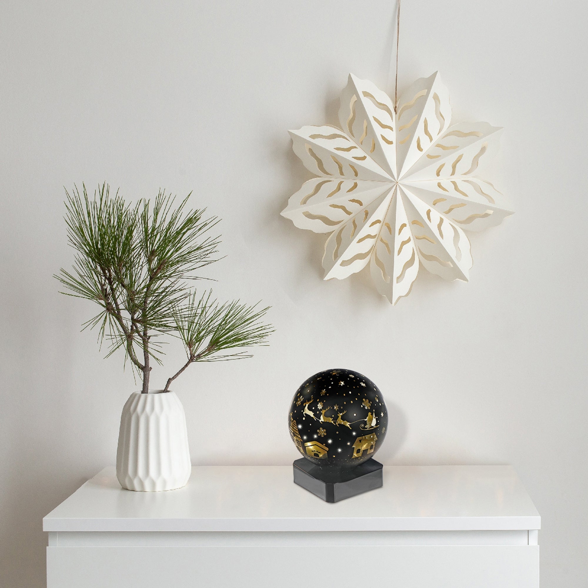 LED Rounded Glass Stand Santa on Sleigh Black Set of 2 – Christmas Table Decor, Holiday Centerpiece, Festive Winter Display