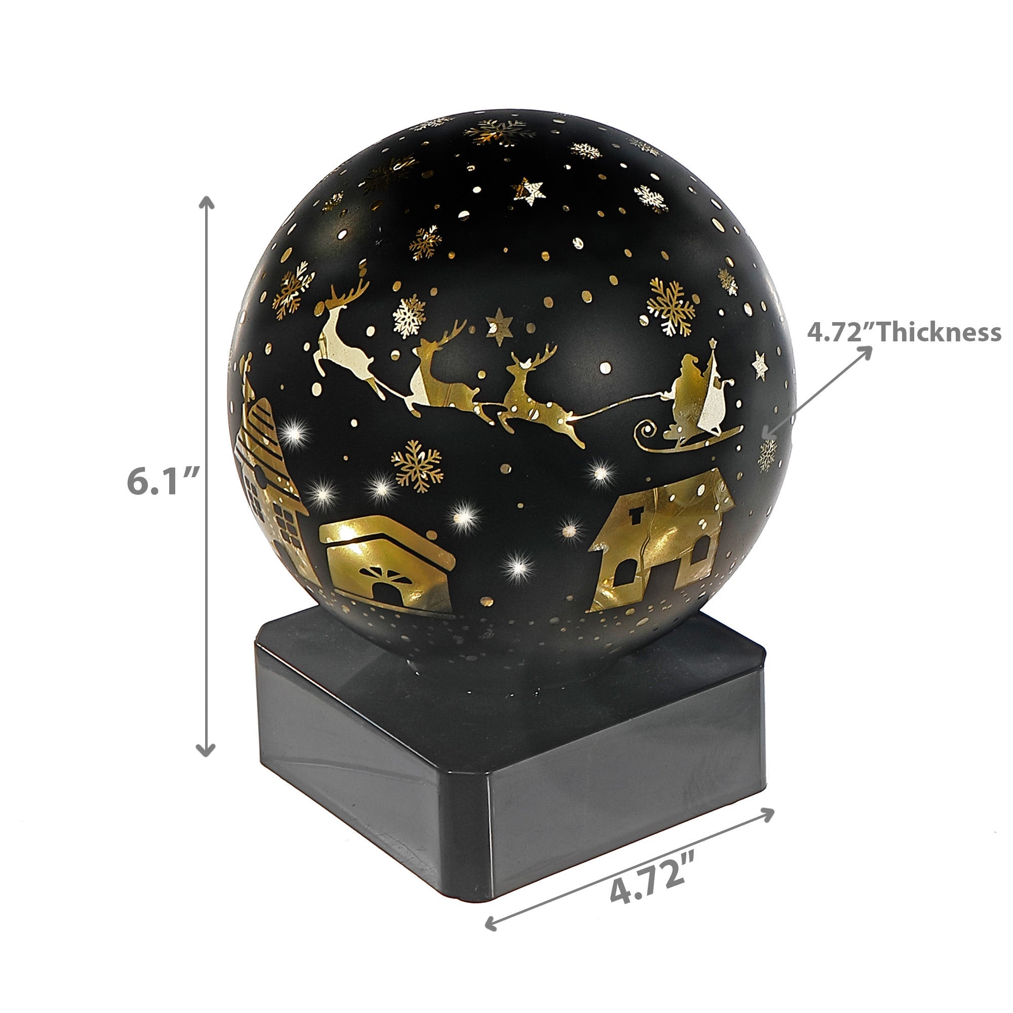 LED Rounded Glass Stand Santa on Sleigh Black Set of 2 – Christmas Table Decor, Holiday Centerpiece, Festive Winter Display