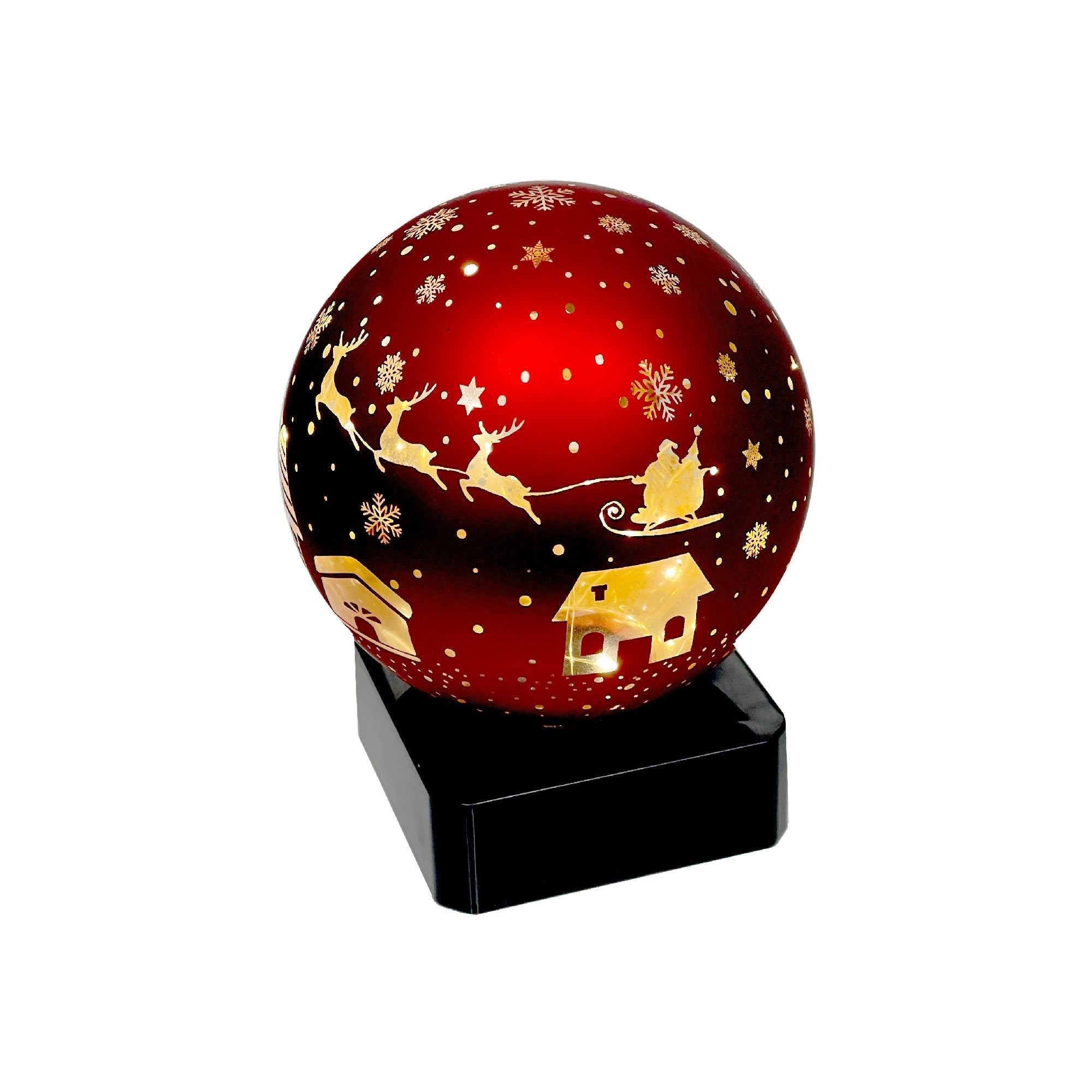 LED Rounded Glass Stand Santa on Sleigh Red Set of 2 – Christmas Table Decor, Holiday Centerpiece, Festive Winter Display