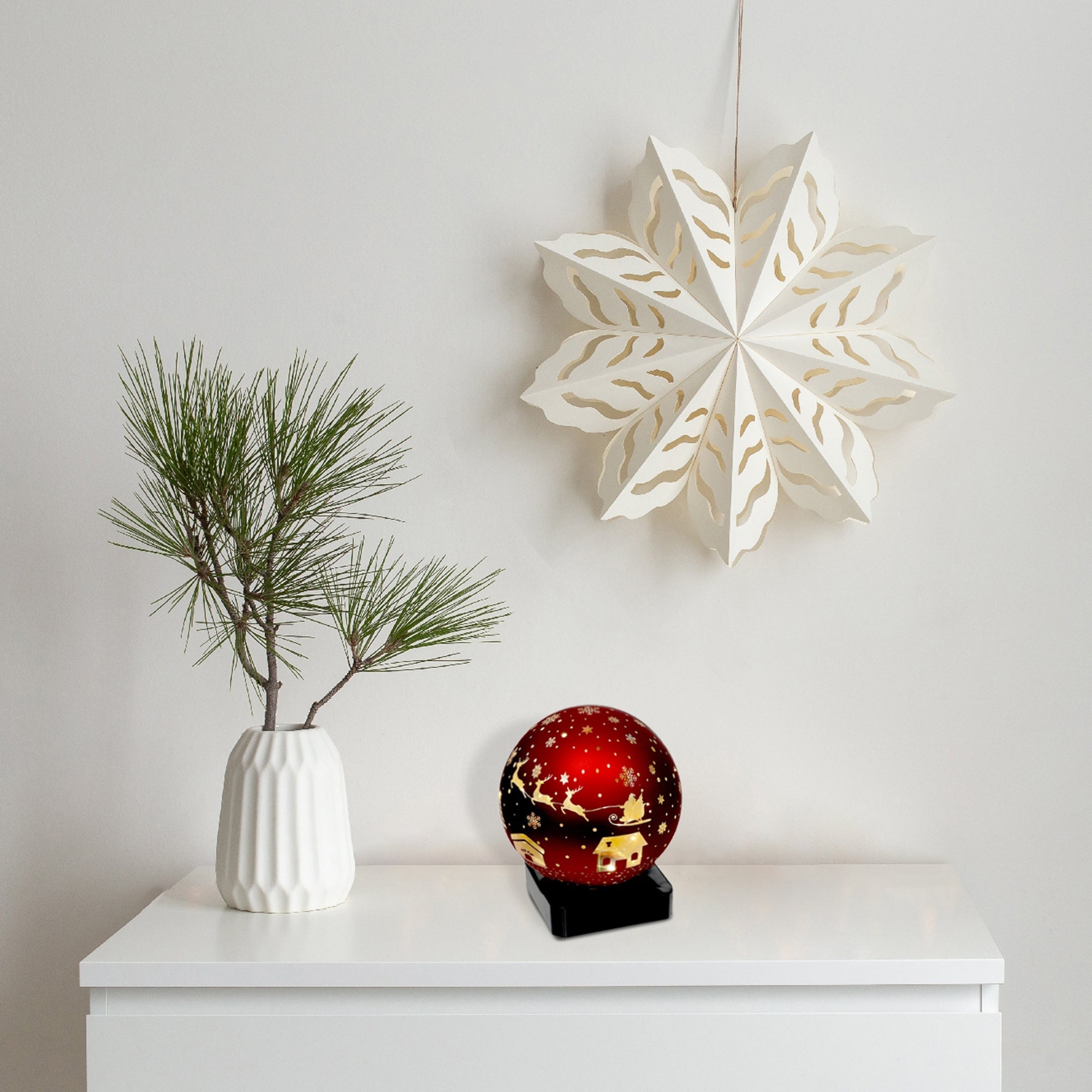 LED Rounded Glass Stand Santa on Sleigh Red Set of 2 – Christmas Table Decor, Holiday Centerpiece, Festive Winter Display