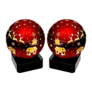 Led Rounded Glass Stand (Santa On A Sleigh) (Red) - Set of 2