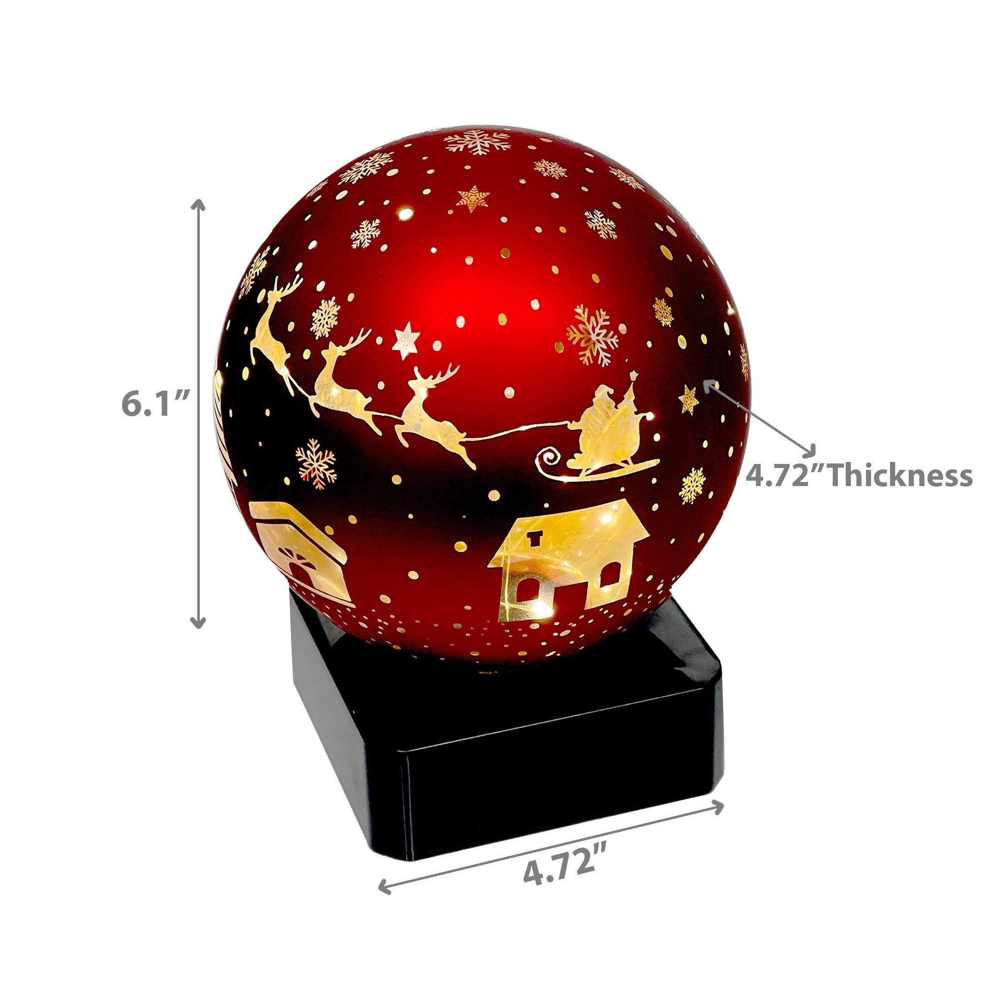 LED Rounded Glass Stand Santa on Sleigh Red Set of 2 – Christmas Table Decor, Holiday Centerpiece, Festive Winter Display