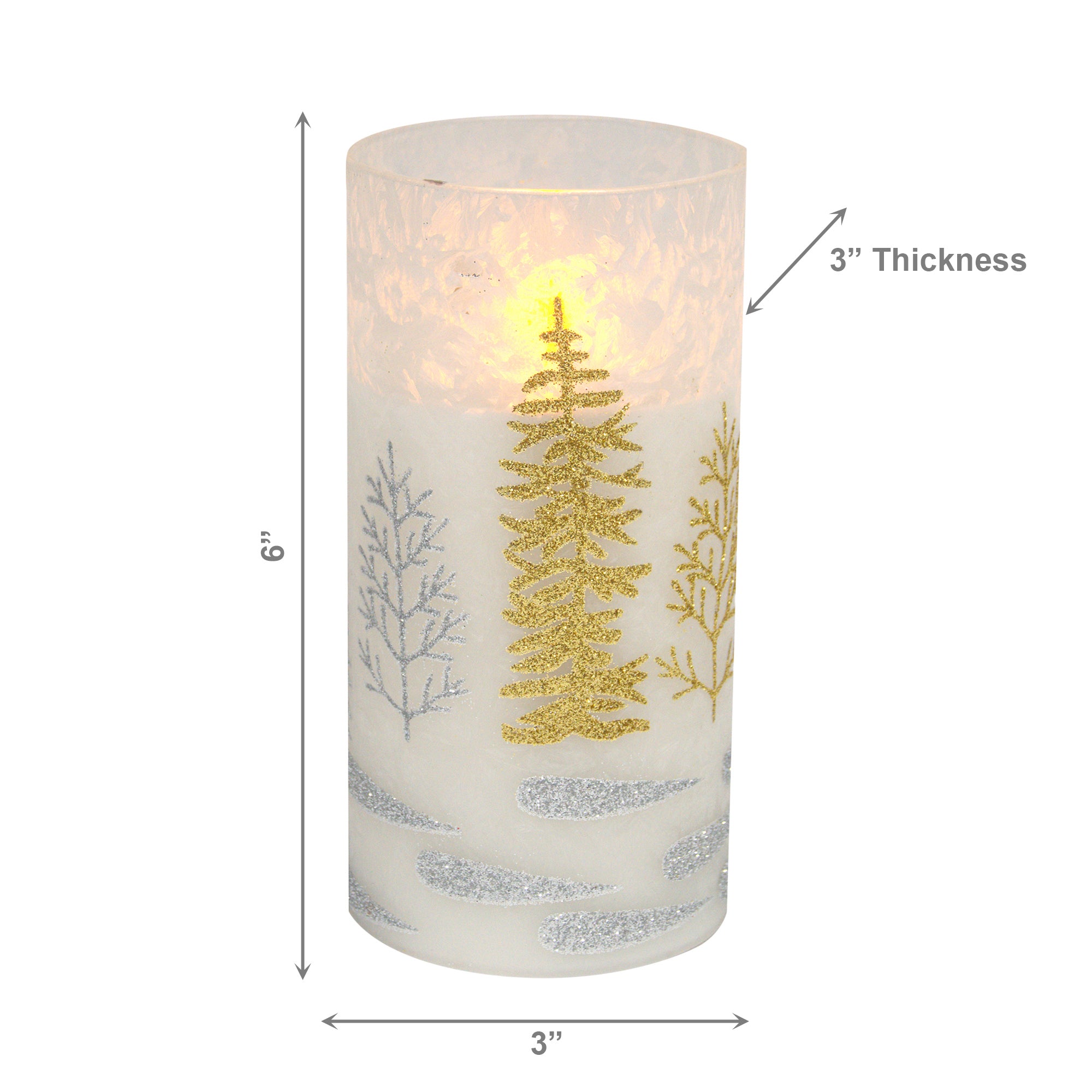 6" LED Glass Wax Candle Christmas Tree Gold, Christmas, Decorative Candle, Holiday Decor