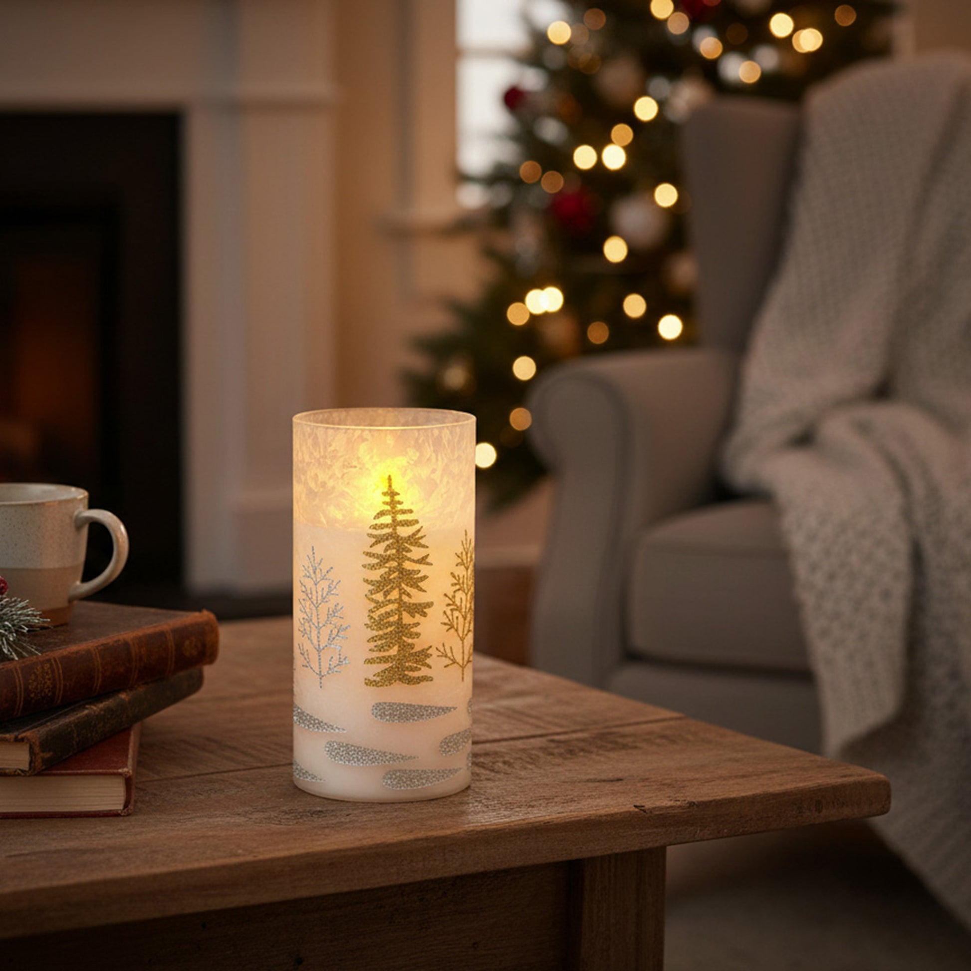6" LED Glass Wax Candle Christmas Tree Gold, Christmas, Decorative Candle, Holiday Decor