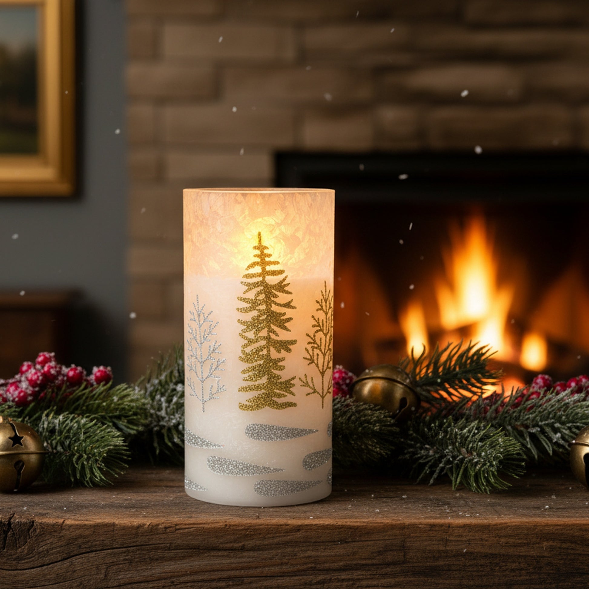 6" LED Glass Wax Candle Christmas Tree Gold, Christmas, Decorative Candle, Holiday Decor