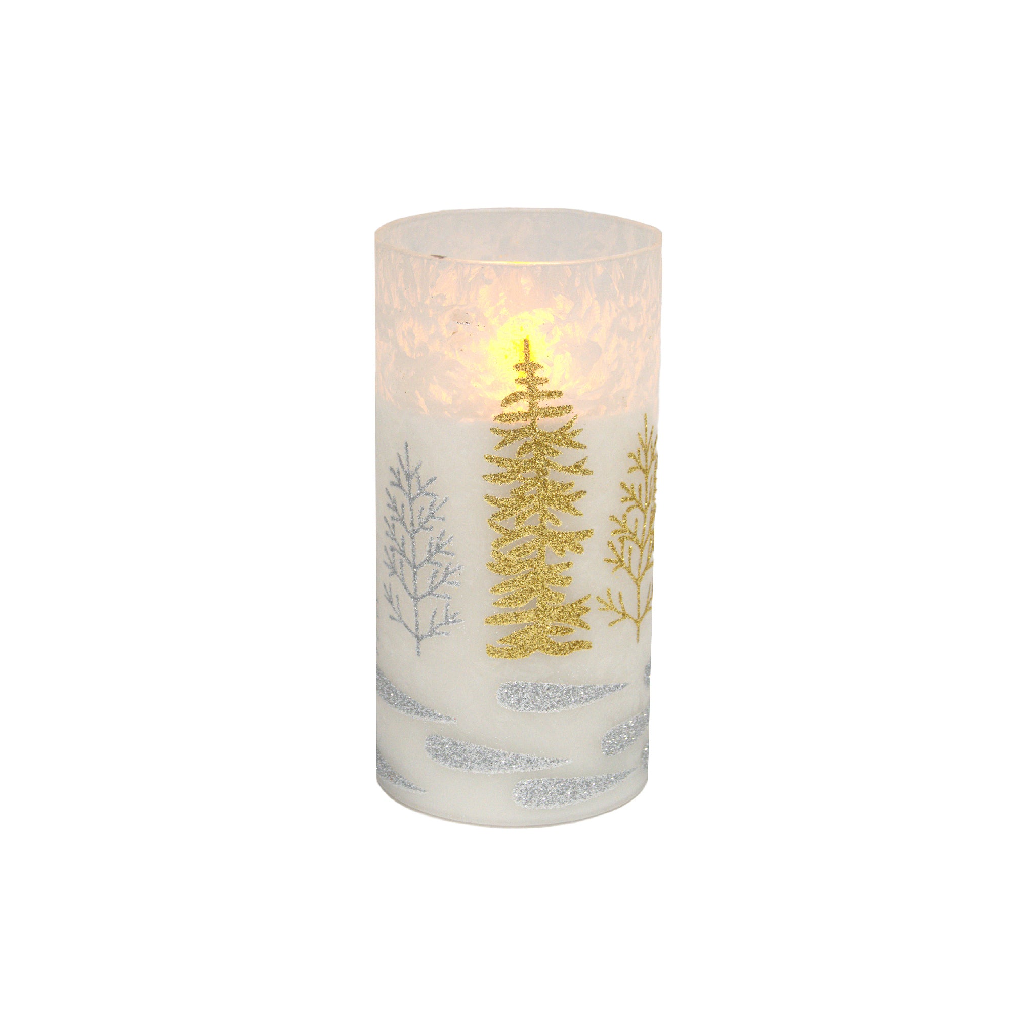 6" LED Glass Wax Candle Christmas Tree Gold, Christmas, Decorative Candle, Holiday Decor