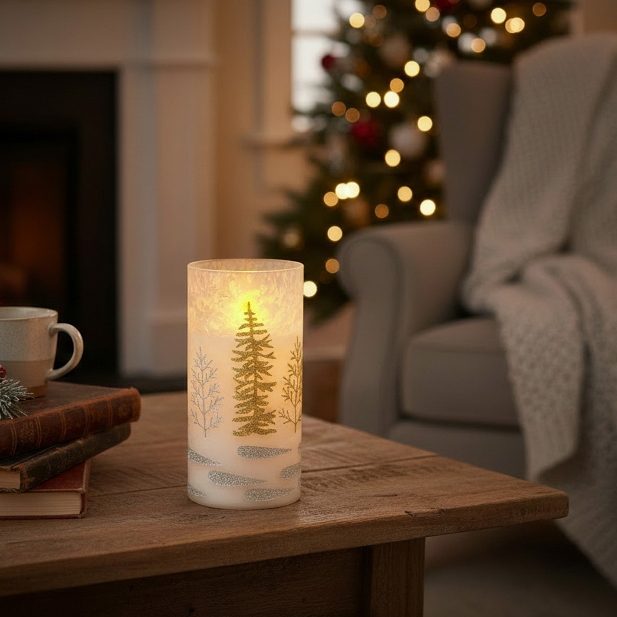 5" LED Glass Wax Candle Christmas Tree Gold, Christmas, Decorative Candle, Holiday Decor