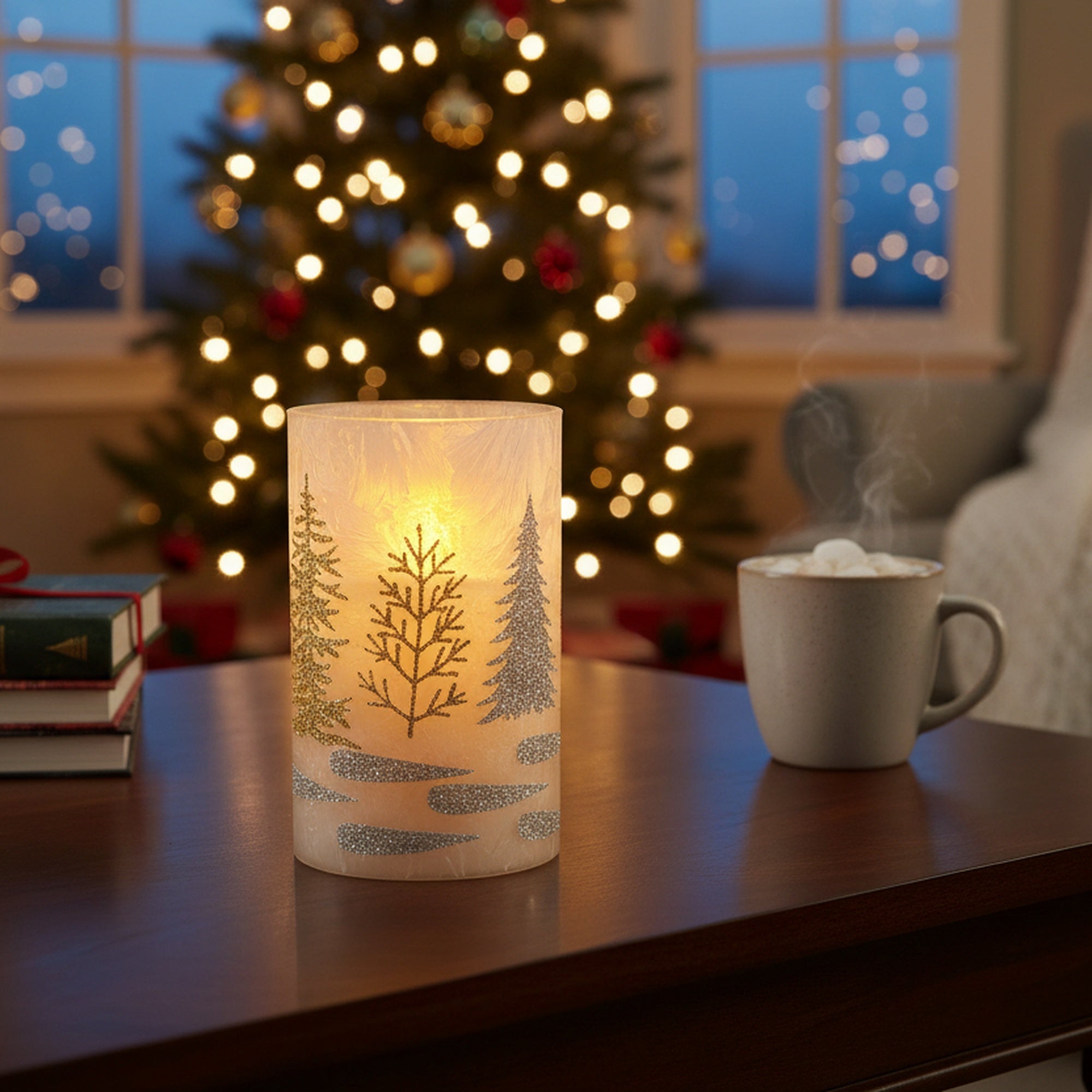 5" LED Glass Wax Candle Christmas Tree Gold, Christmas, Decorative Candle, Holiday Decor