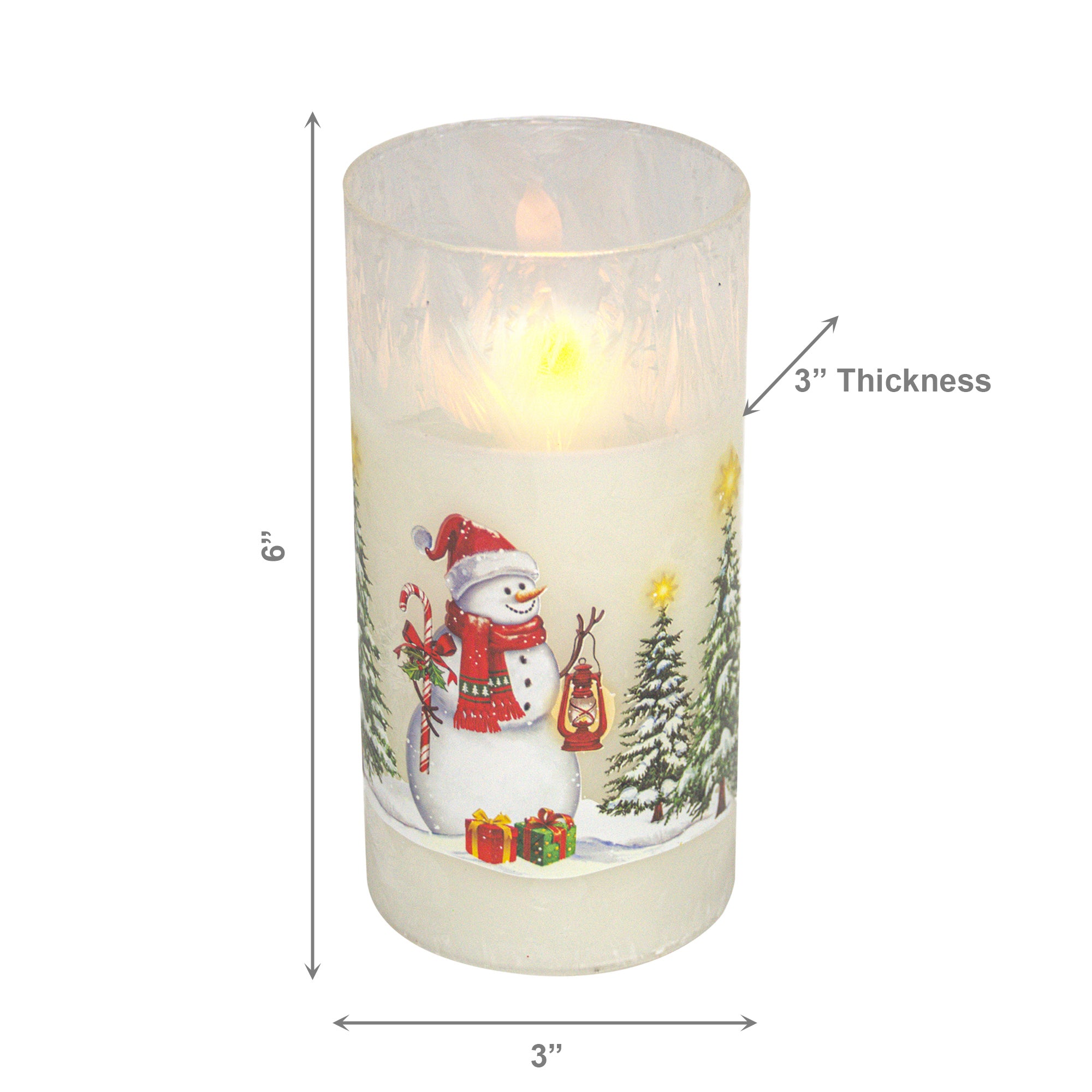 6" LED Glass Wax Candle Snowman, Christmas, Decorative Candle, Holiday Decor