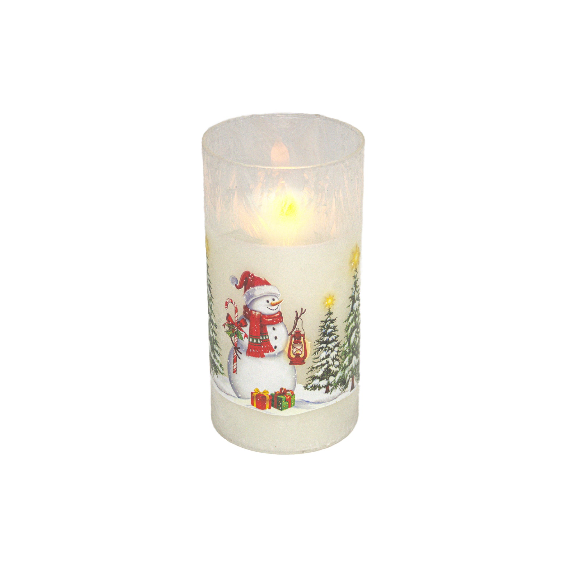 6" LED Glass Wax Candle Snowman, Christmas, Decorative Candle, Holiday Decor