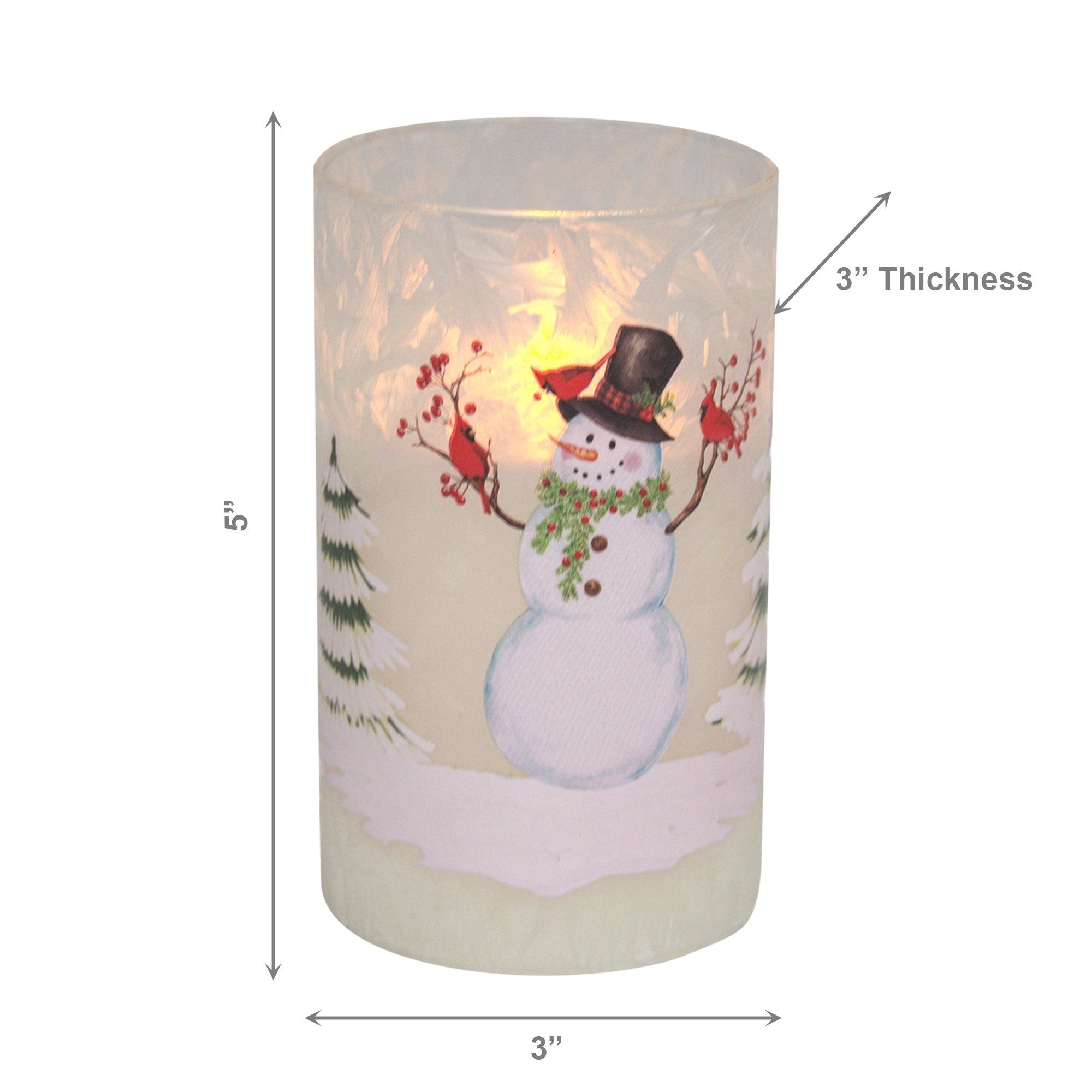 5" LED Glass Wax Candle Snowman, Christmas, Decorative Candle, Holiday Decor