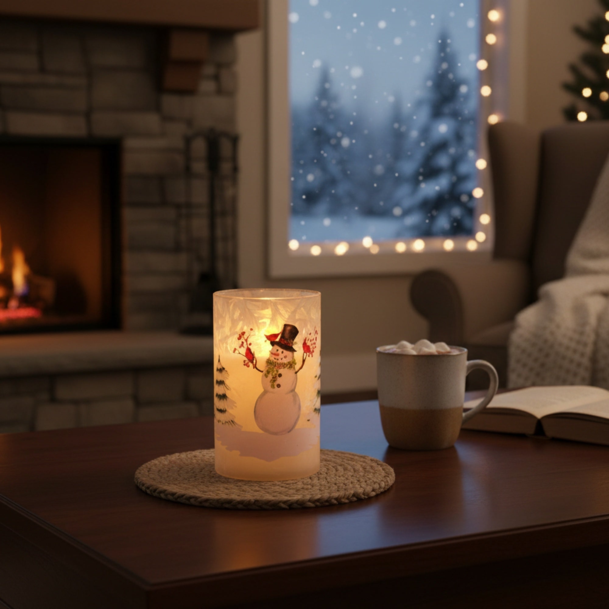 5" LED Glass Wax Candle Snowman, Christmas, Decorative Candle, Holiday Decor