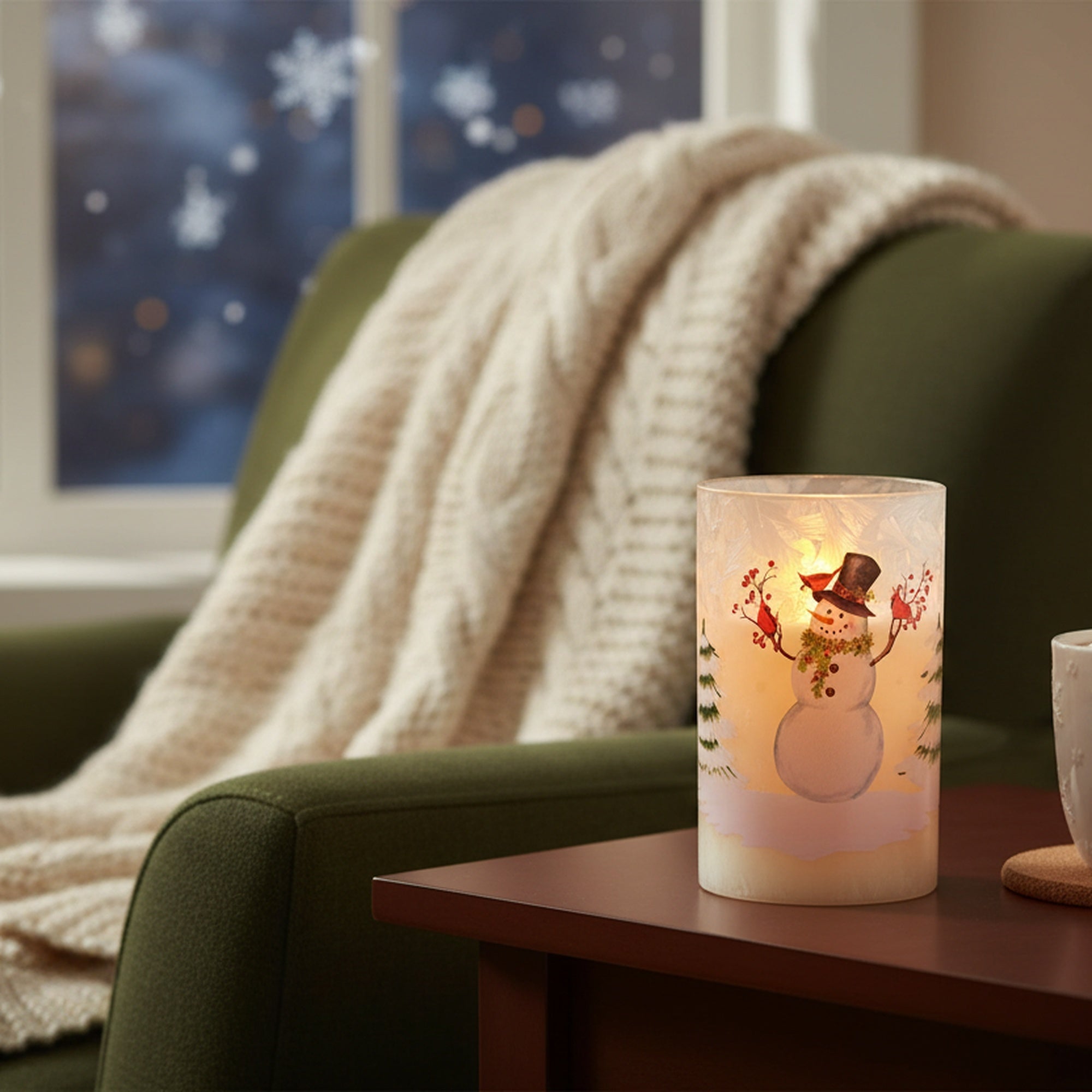 5" LED Glass Wax Candle Snowman, Christmas, Decorative Candle, Holiday Decor