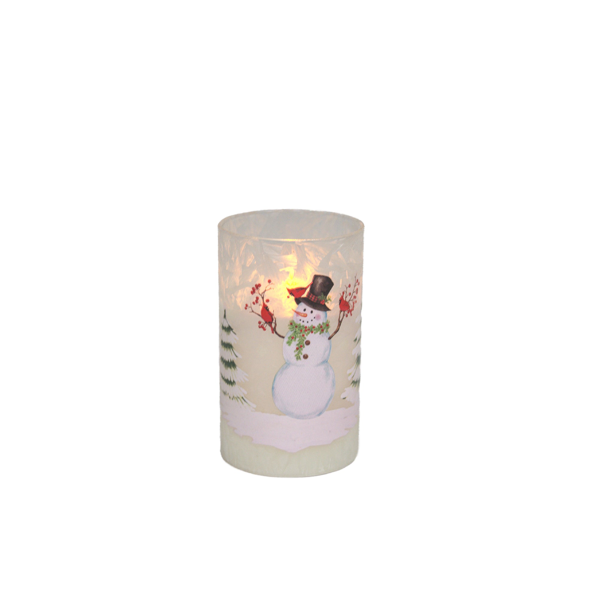 5" LED Glass Wax Candle Snowman, Christmas, Decorative Candle, Holiday Decor