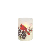 4" LED Glass Wax Candle Cardinal and Pinecone, Christmas, Decorative Candle, Holiday Decor