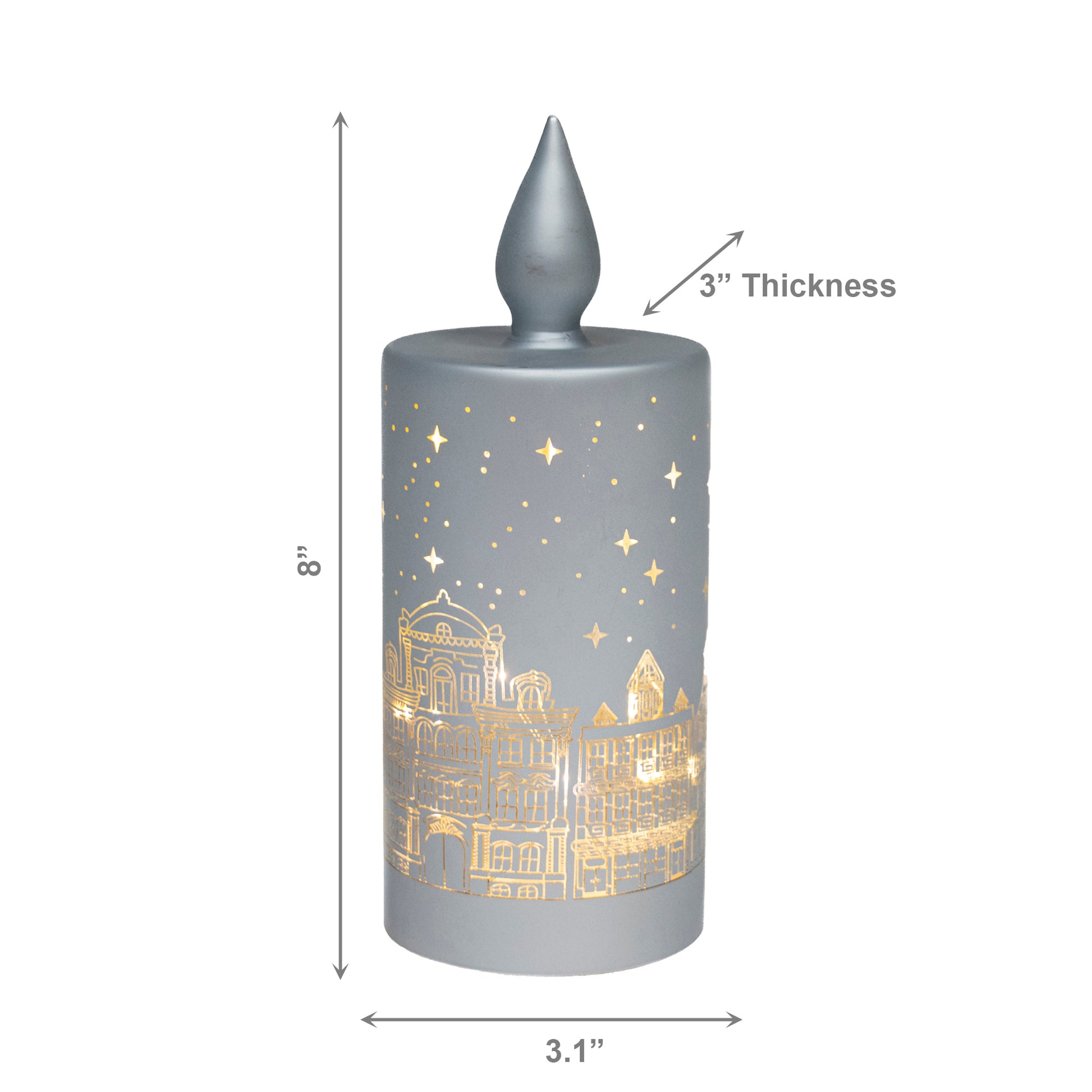 8" LED Glass Candle Scenic Silver, Holiday Decor