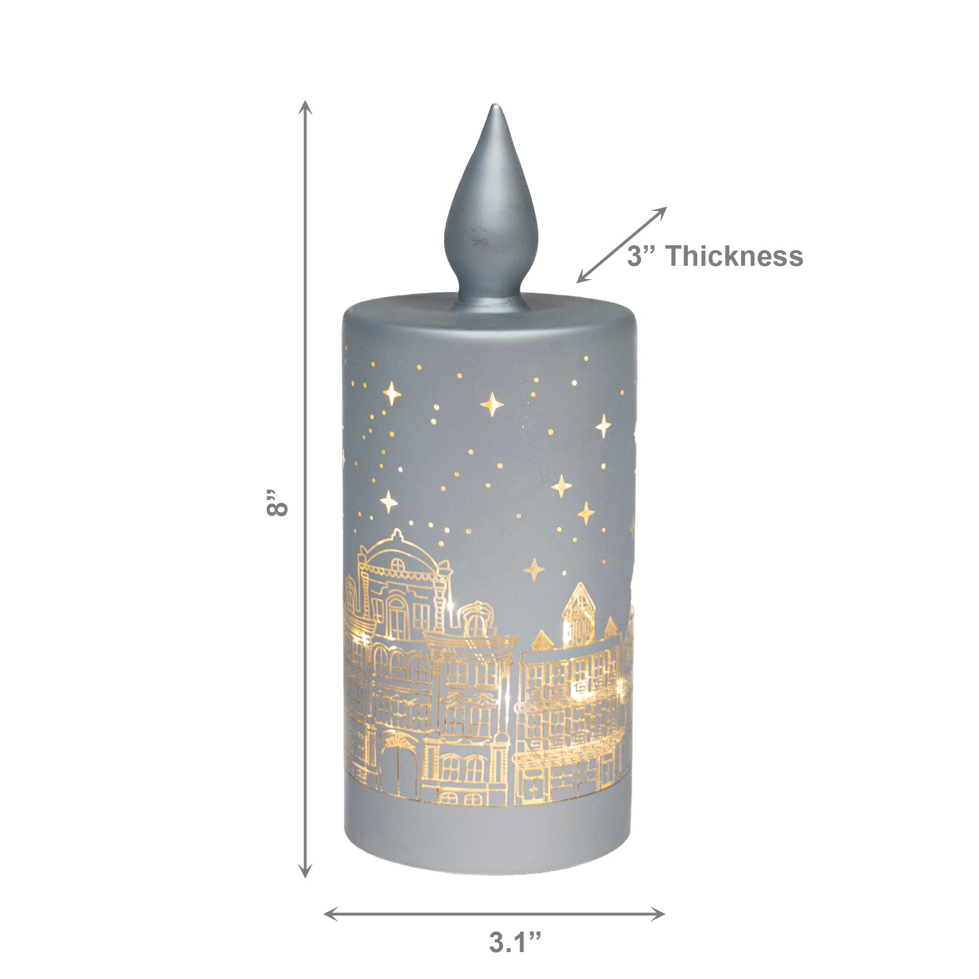 8" LED Glass Candle Scenic Silver, Holiday Decor