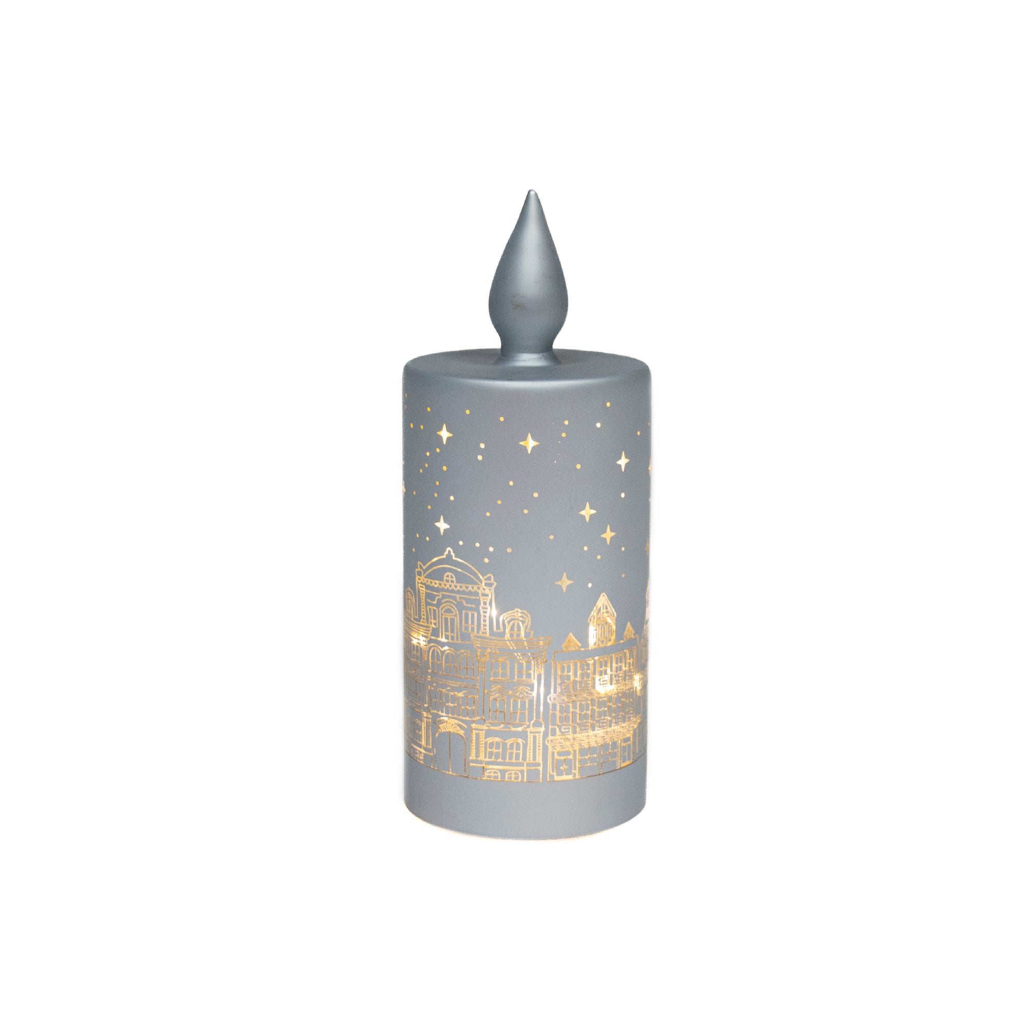 8" LED Glass Candle Scenic Silver, Holiday Decor