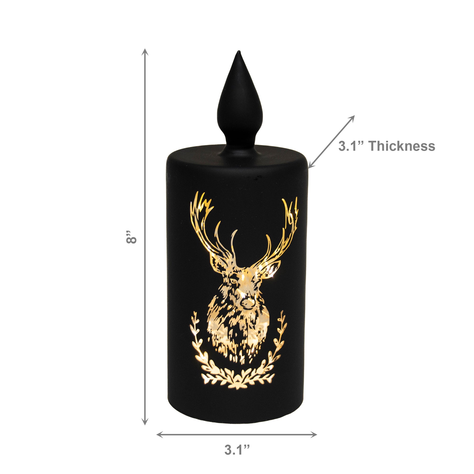 8" LED Glass Candle Reindeer Black, Christmas, Holiday Decor