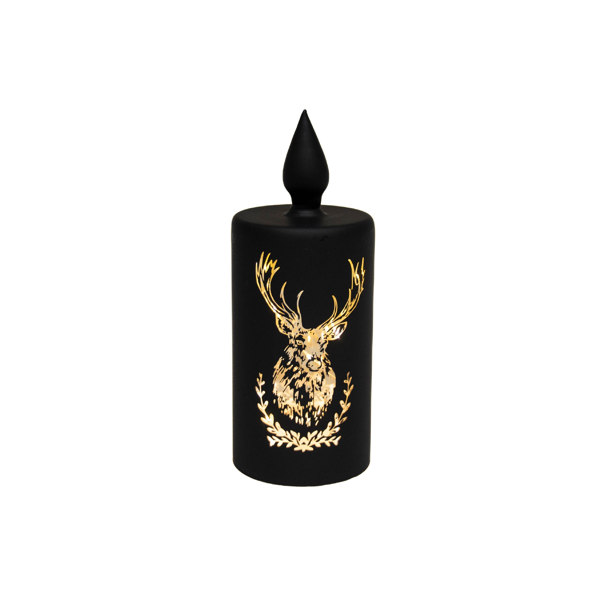 8" LED Glass Candle Reindeer Black, Christmas, Holiday Decor