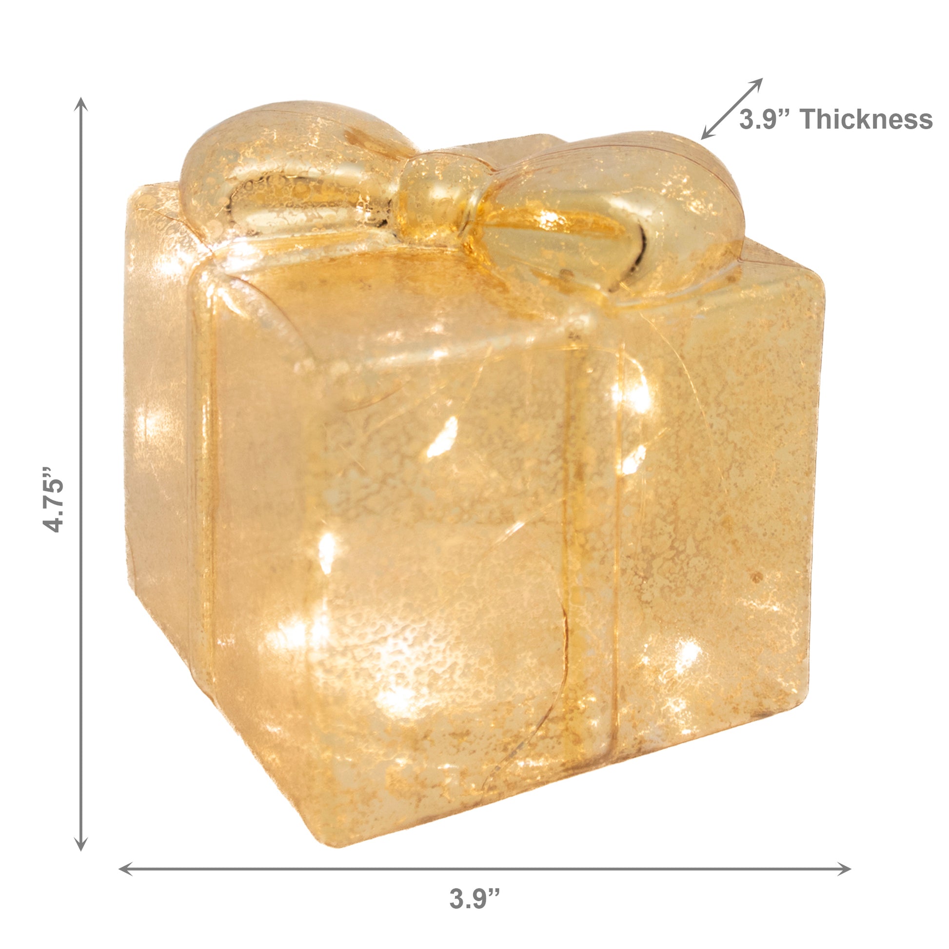 4.75" LED Glass Gift Box Gold, Storage Box, Holiday Decor