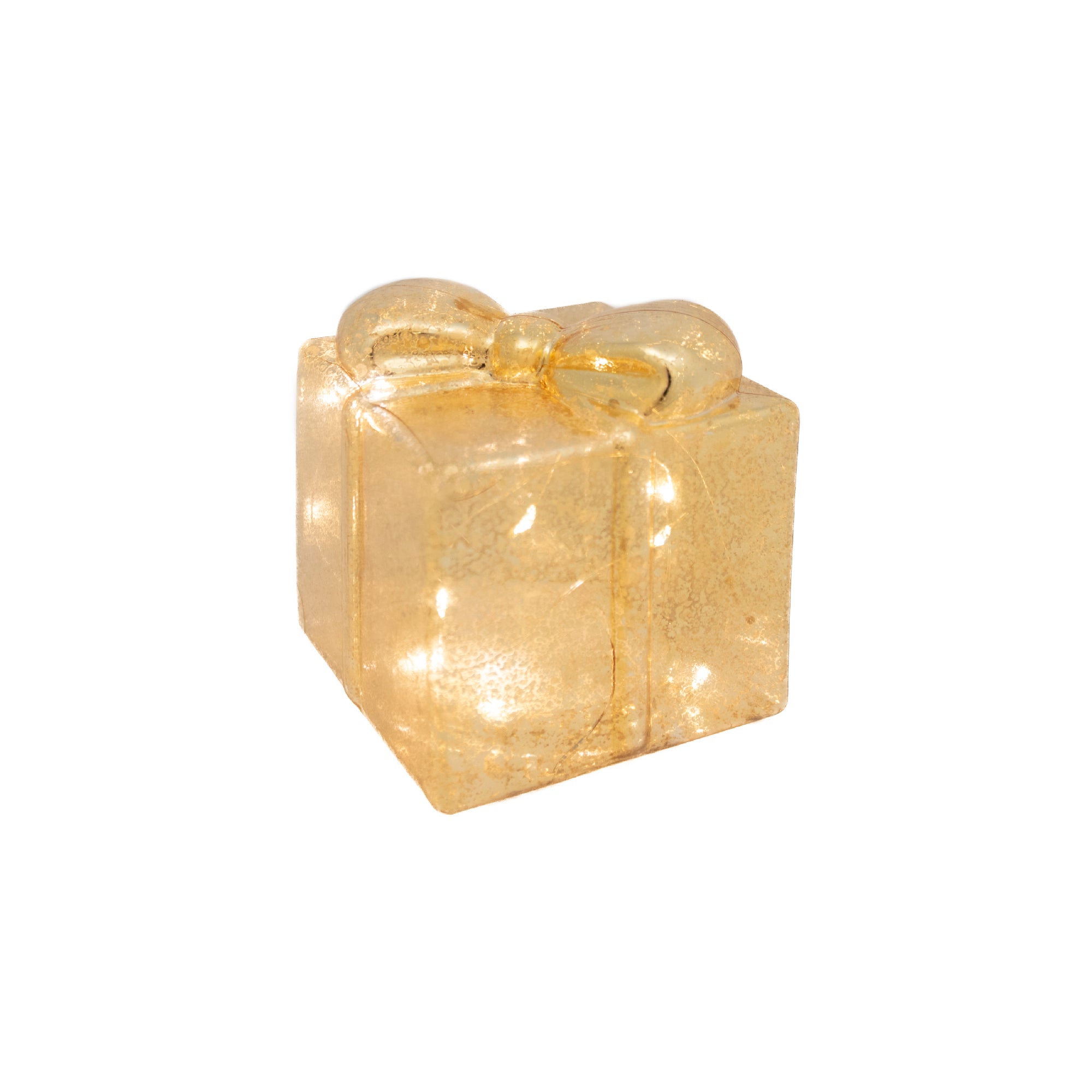 4.75" LED Glass Gift Box Gold, Storage Box, Holiday Decor