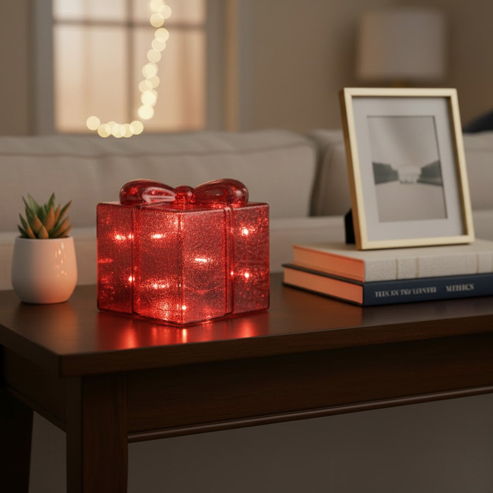 4.75" LED Glass Gift Box Red, Storage Box, Holiday Decor