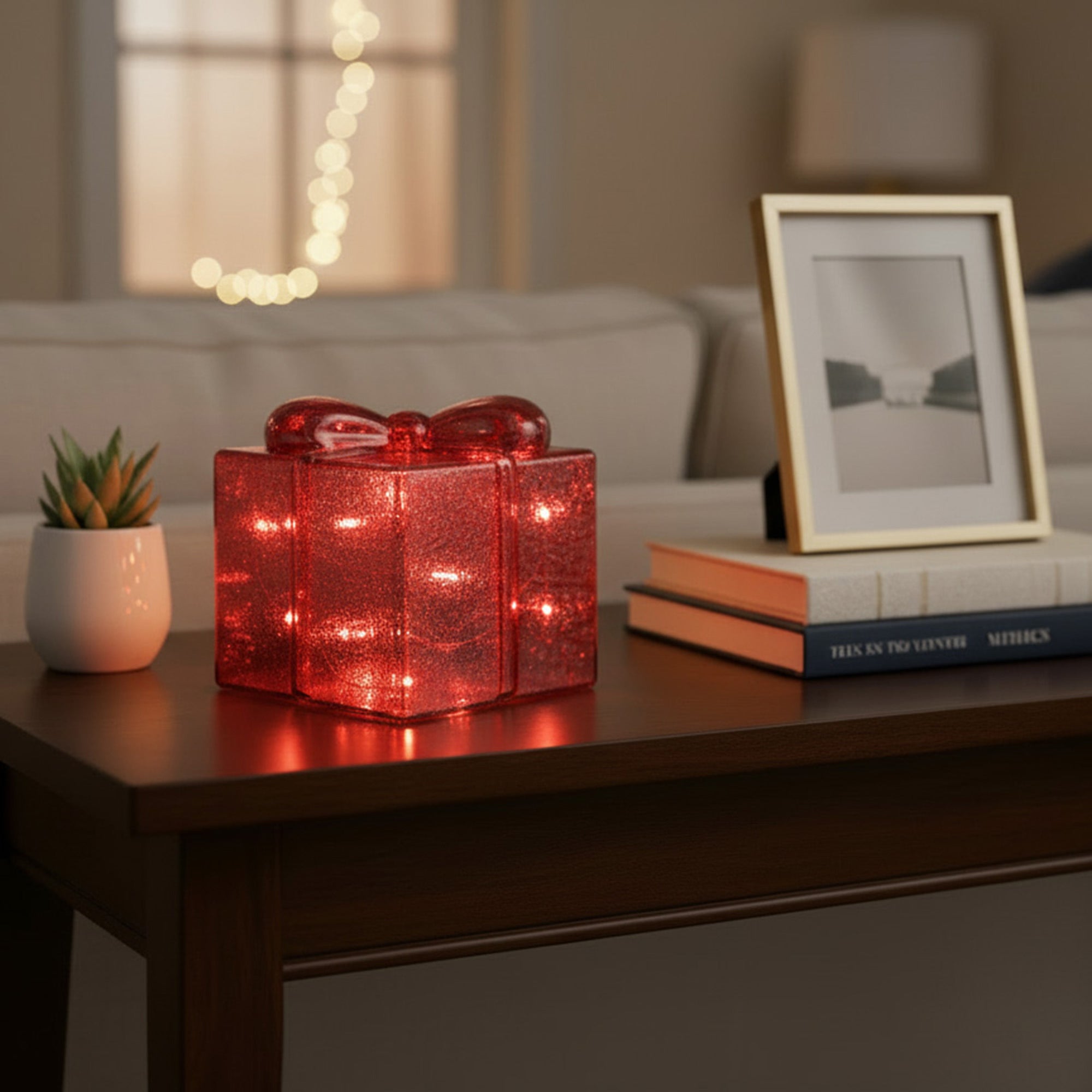4.75" LED Glass Gift Box Red, Storage Box, Holiday Decor
