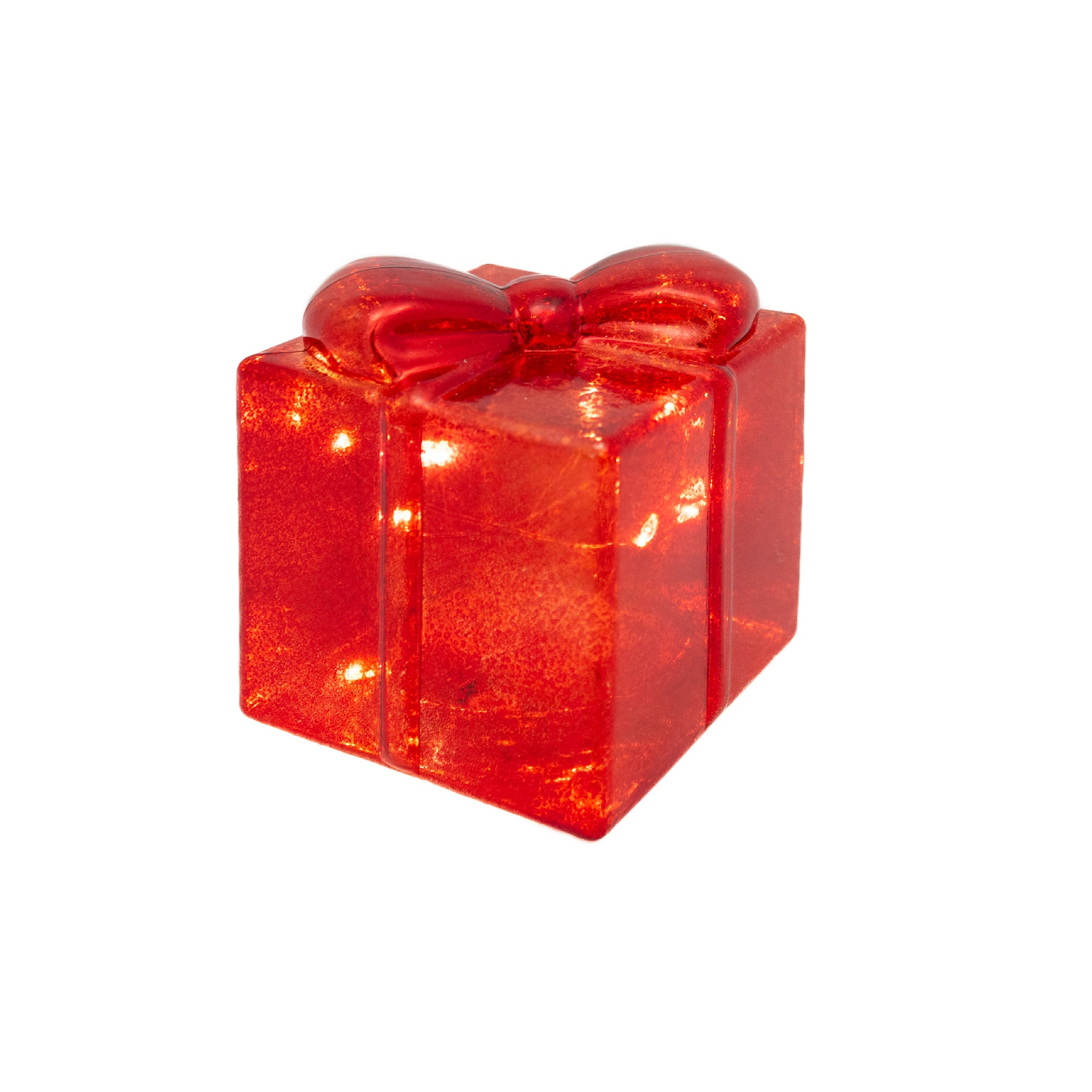 4.75" LED Glass Gift Box Red, Storage Box, Holiday Decor