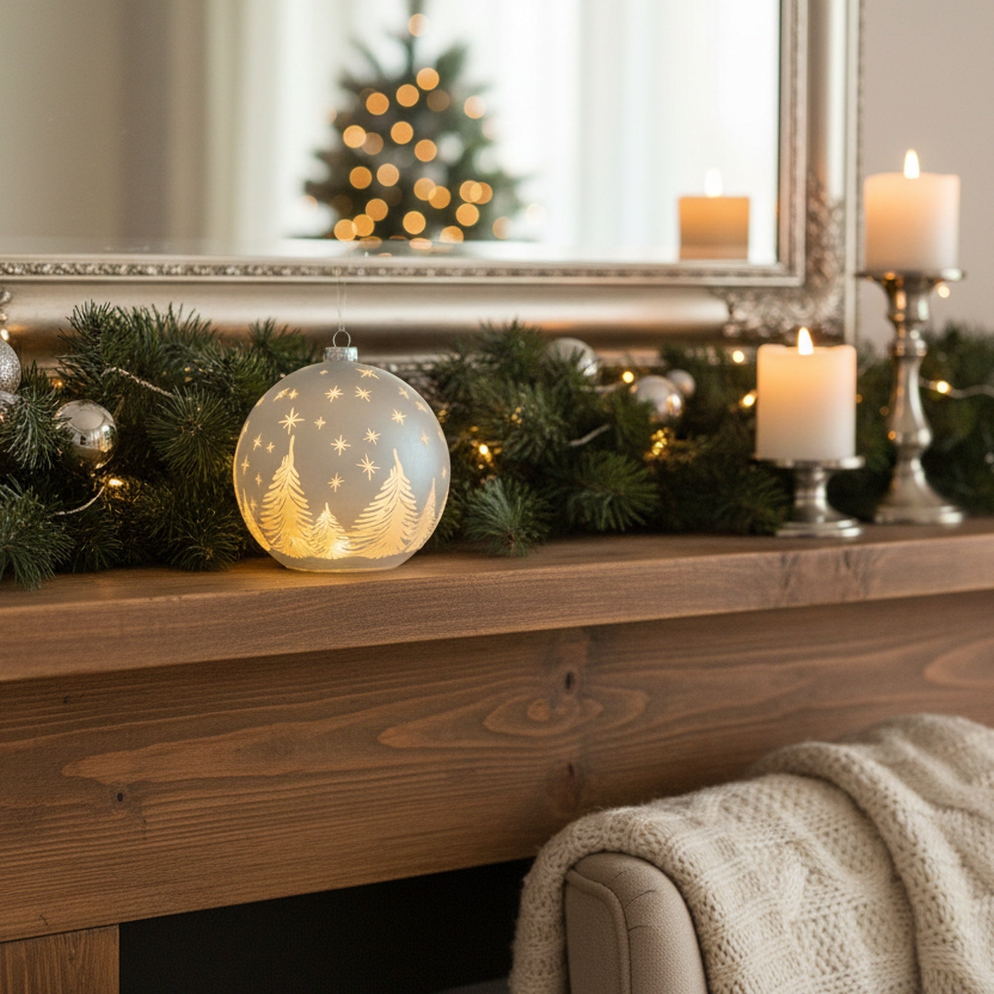 4.3" LED Glass Globe Decor Christmas Tree Silver, Christmas, Holiday Decor