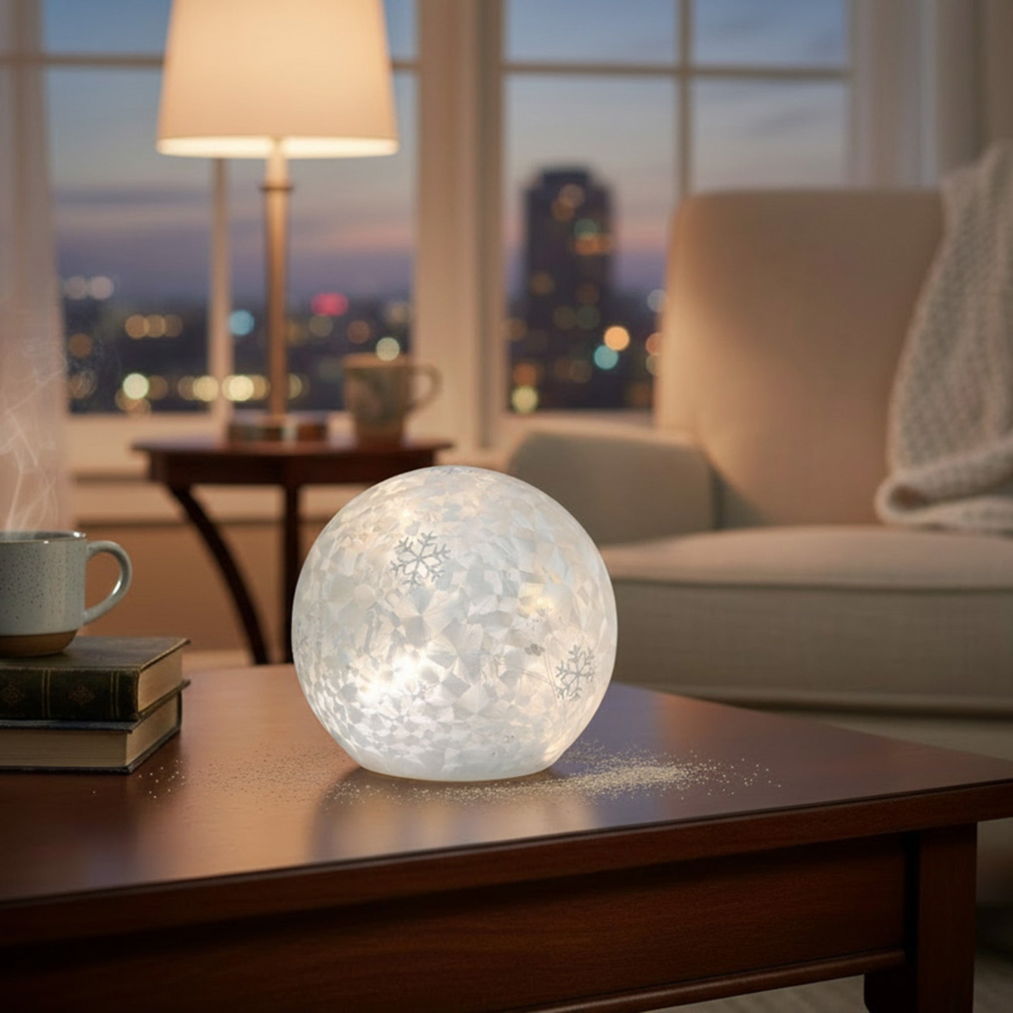 4.3" LED Glass Globe Decor Snowflake White, Christmas, Holiday Decor