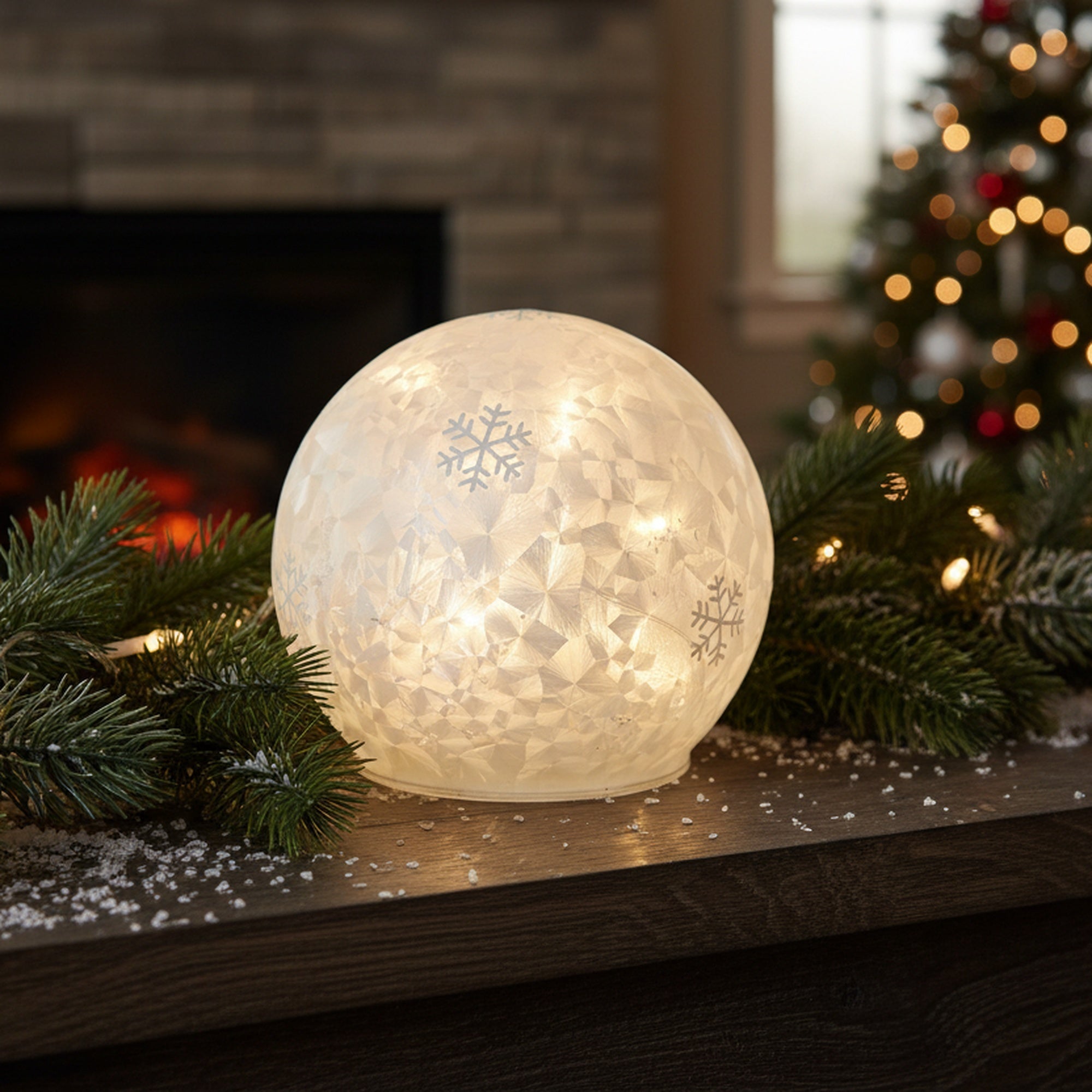 4.3" LED Glass Globe Decor Snowflake White, Christmas, Holiday Decor