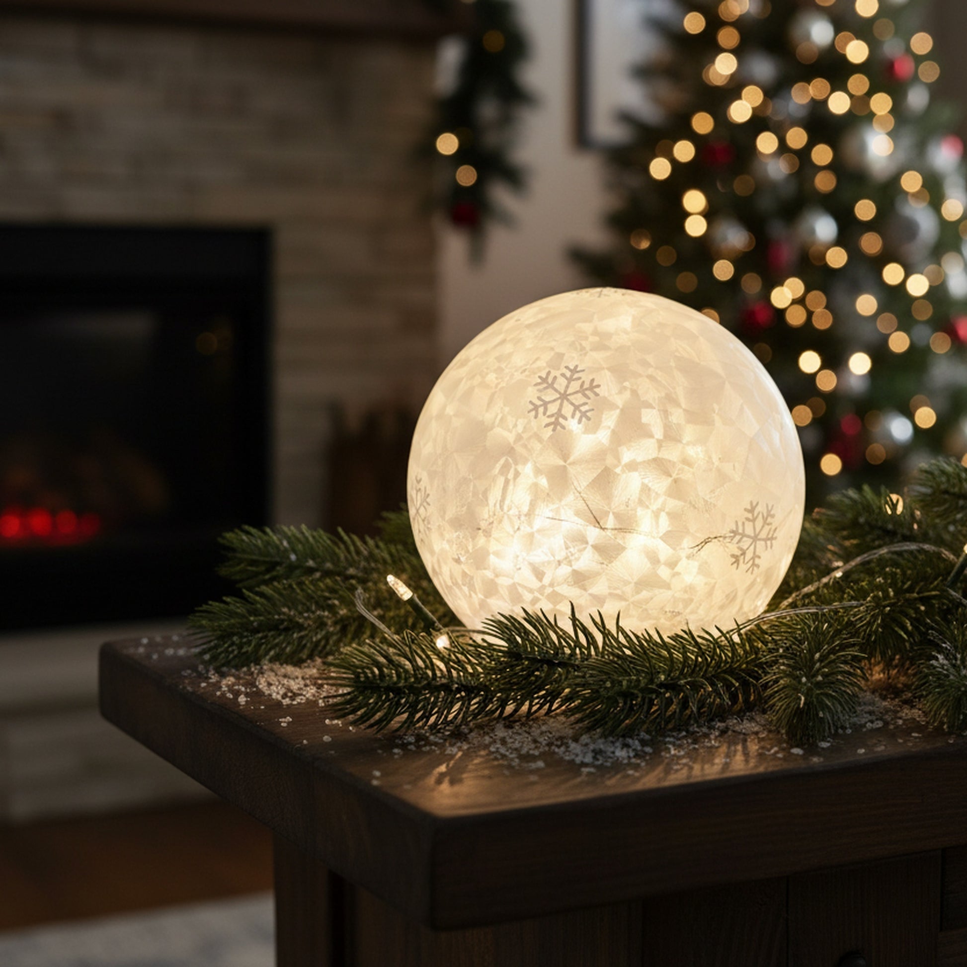 4.3" LED Glass Globe Decor Snowflake White, Christmas, Holiday Decor