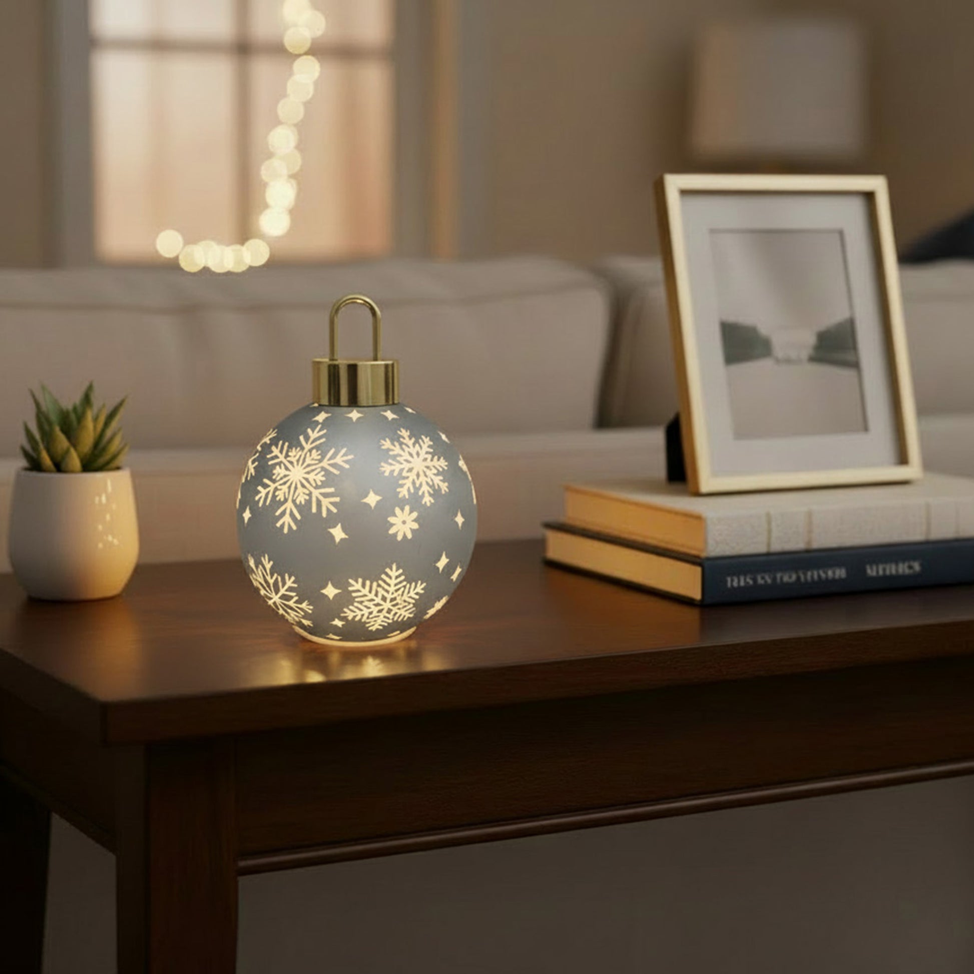 7.5" LED Glass Ball Ornament Snowflakes Silver, Ornament, Holiday Decor