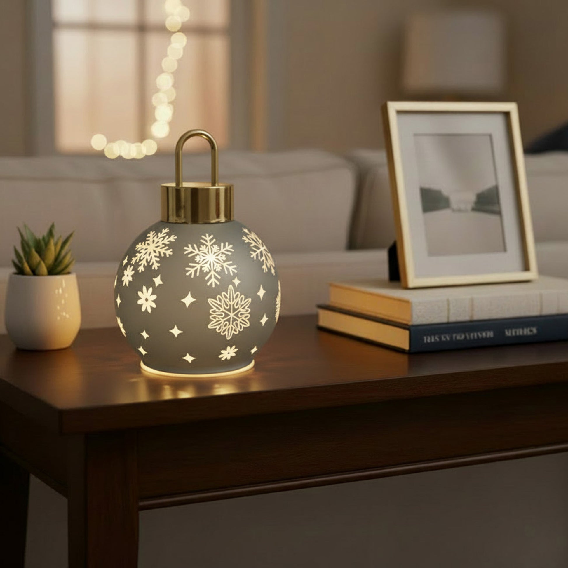 5.5" LED Glass Ball Ornament Snowflakes Silver, Ornament, Holiday Decor