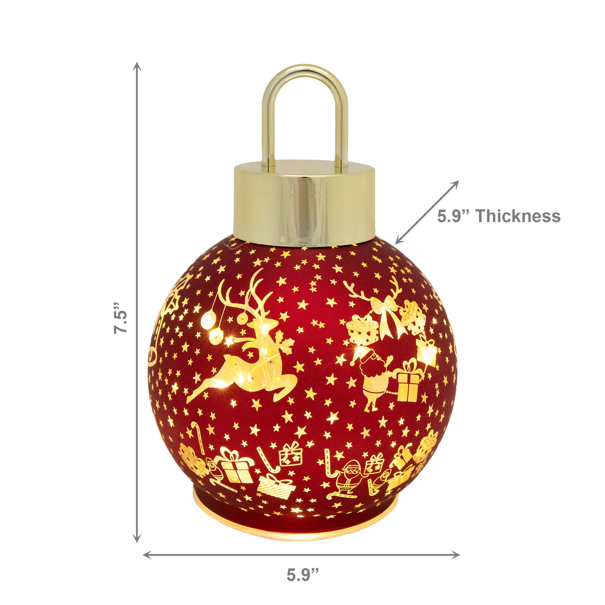 7.5" LED Glass Ball Ornament Reindeer Gifts Red, Christmas, Ornament, Holiday Decor