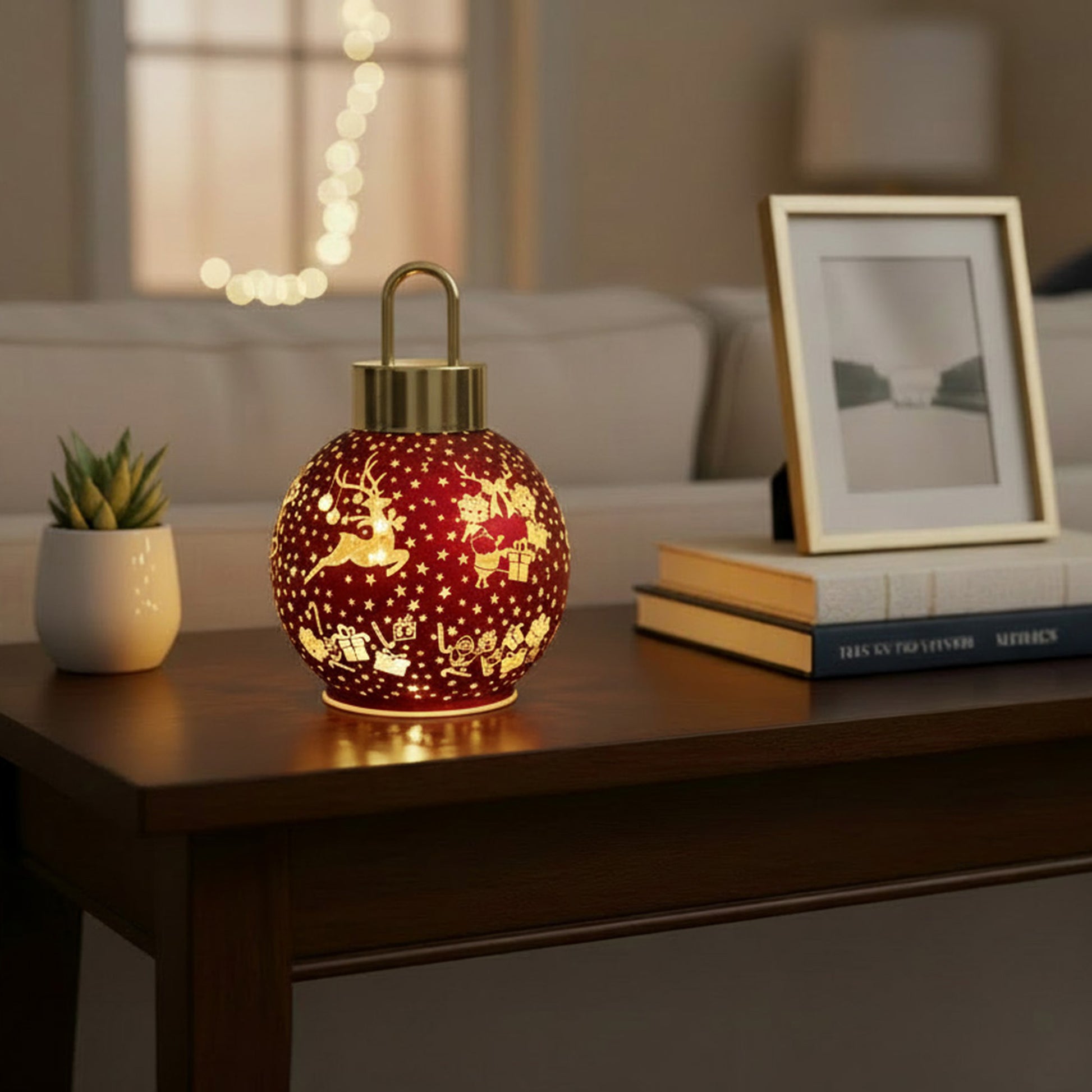 7.5" LED Glass Ball Ornament Reindeer Gifts Red, Christmas, Ornament, Holiday Decor