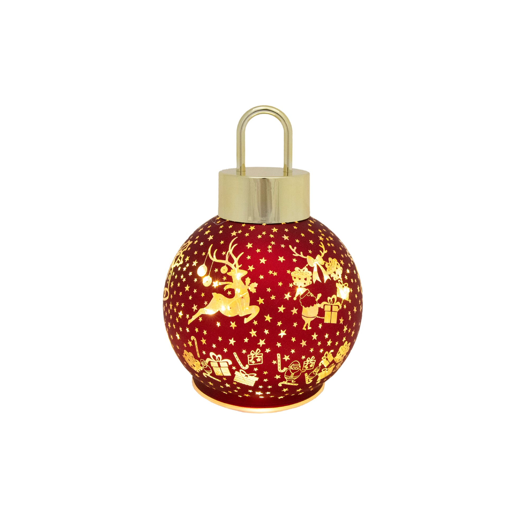 7.5" LED Glass Ball Ornament Reindeer Gifts Red, Christmas, Ornament, Holiday Decor