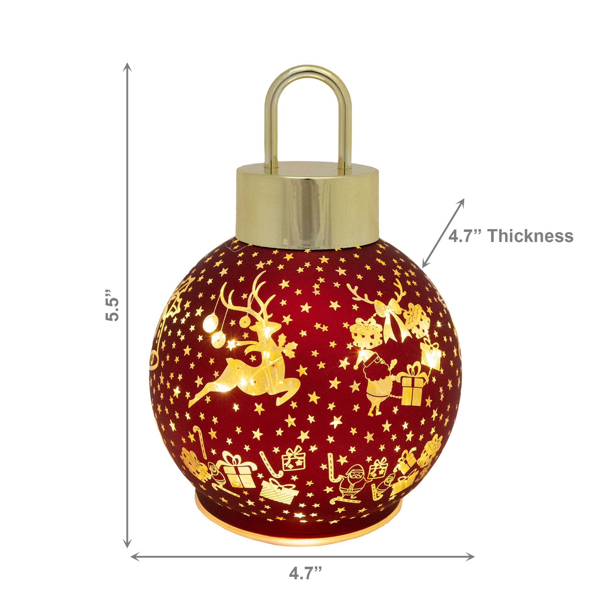5.5" LED Glass Ball Ornament Reindeer Gifts Red, Christmas, Ornament, Holiday Decor
