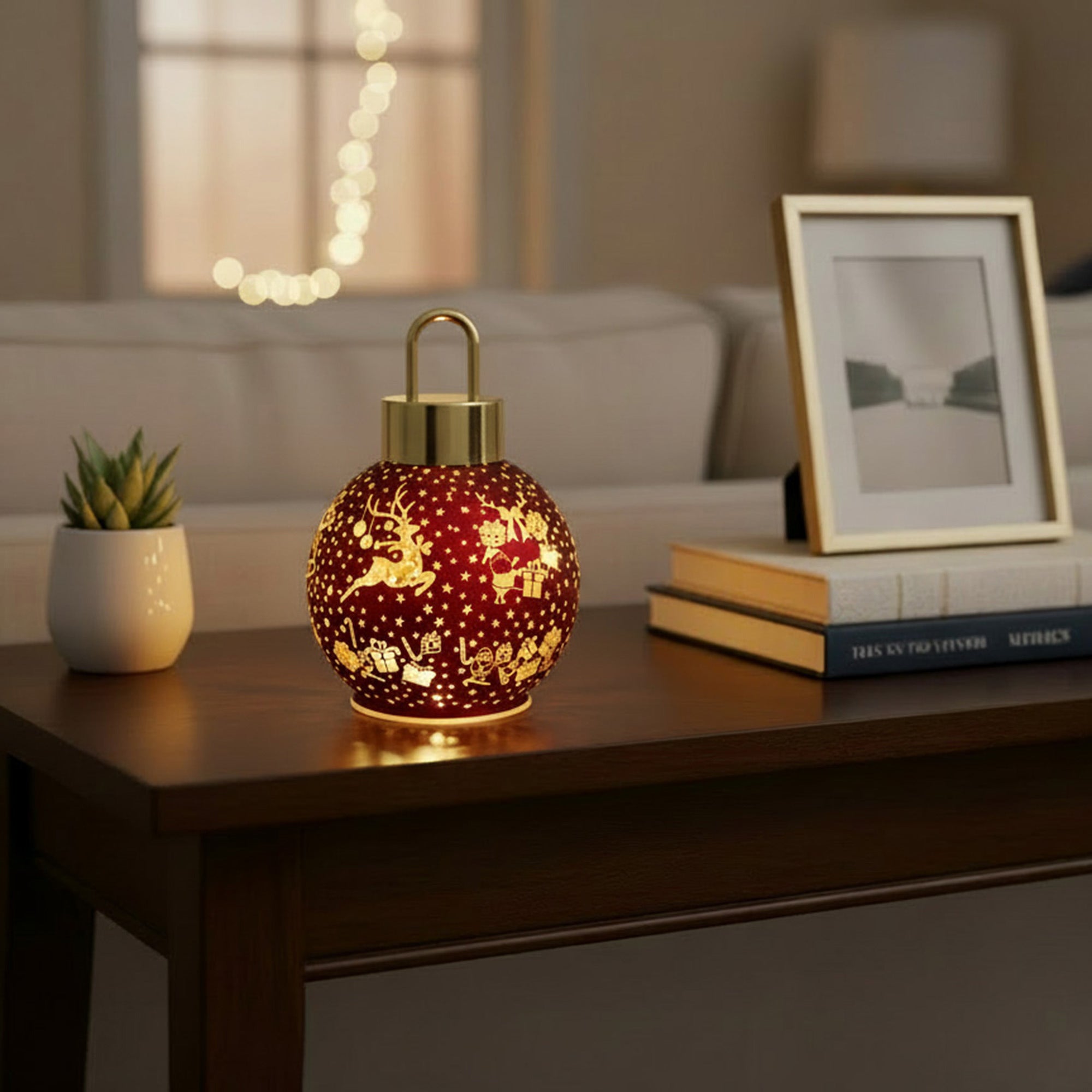 5.5" LED Glass Ball Ornament Reindeer Gifts Red, Christmas, Ornament, Holiday Decor