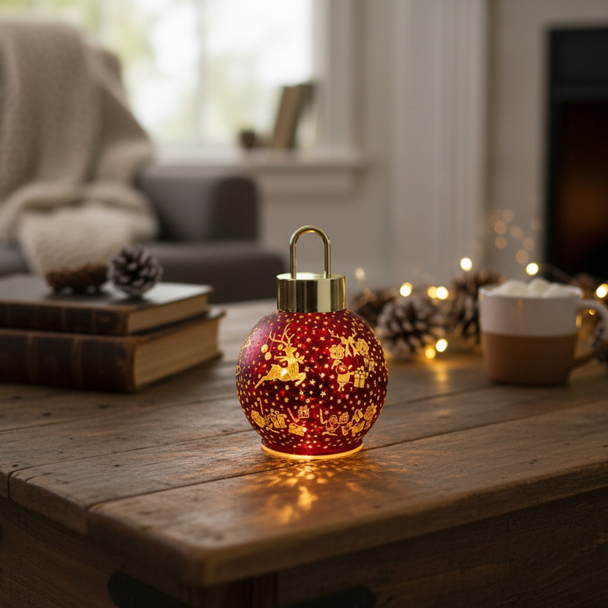 5.5" LED Glass Ball Ornament Reindeer Gifts Red, Christmas, Ornament, Holiday Decor