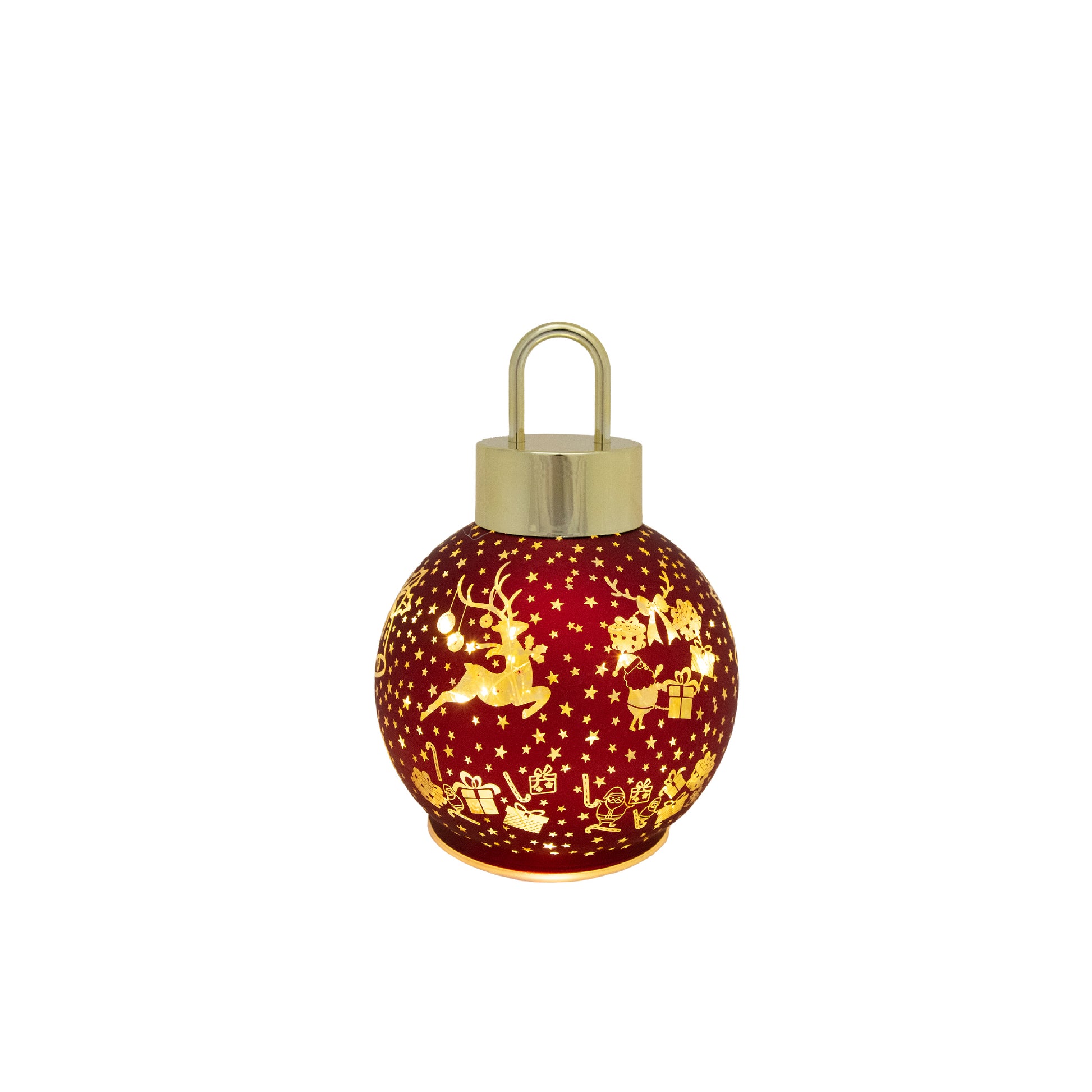 5.5" LED Glass Ball Ornament Reindeer Gifts Red, Christmas, Ornament, Holiday Decor