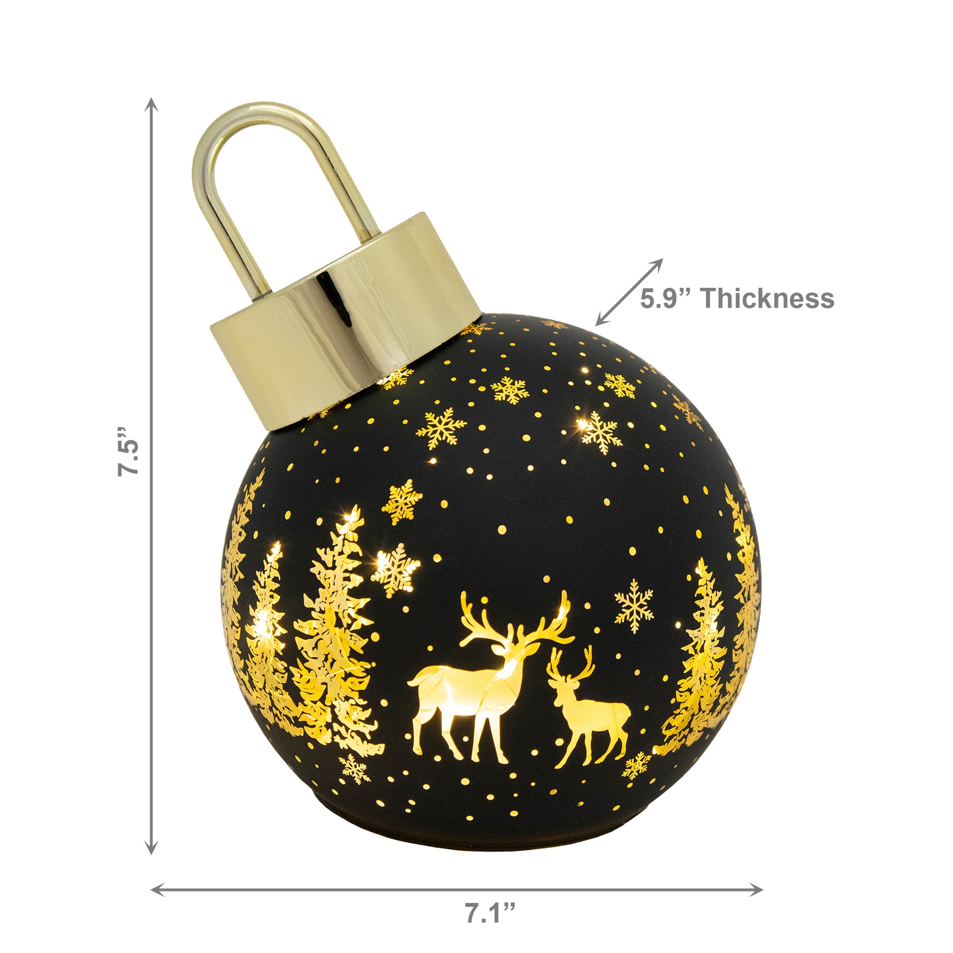 7.5" LED Leaning Glass Ball Ornament Reindeer Forest Black, Christmas, Ornament, Holiday Decor