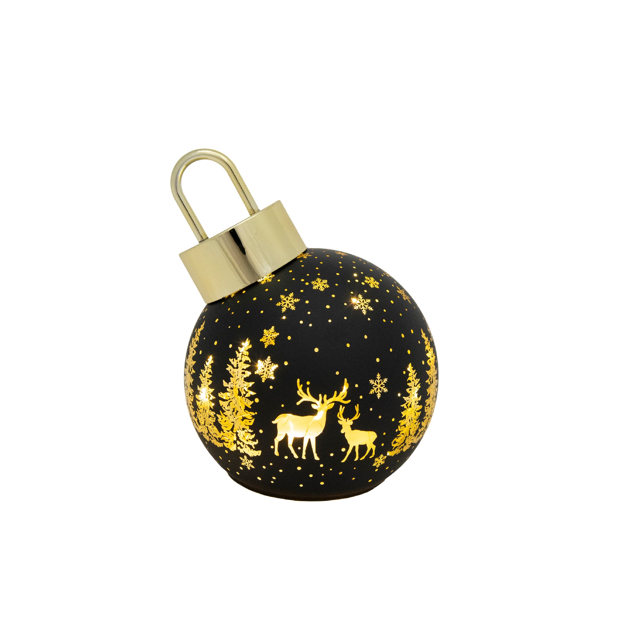 7.5" LED Leaning Glass Ball Ornament Reindeer Forest Black, Christmas, Ornament, Holiday Decor