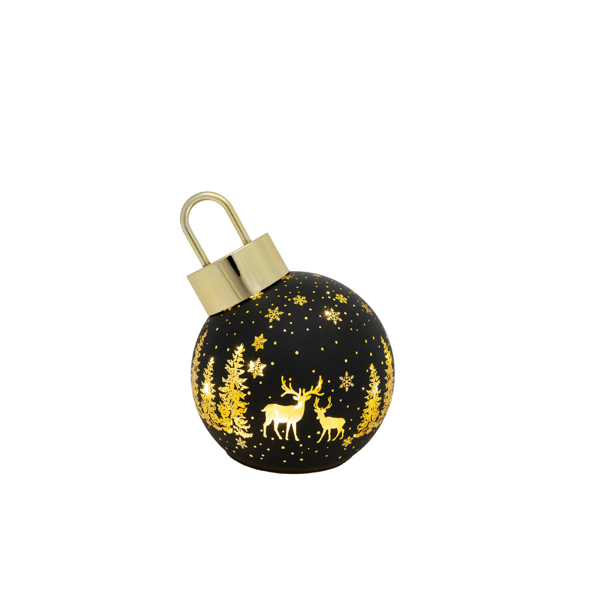 5.5" LED Leaning Glass Ball Ornament Reindeer Forest Black, Christmas, Ornament, Holiday Decor